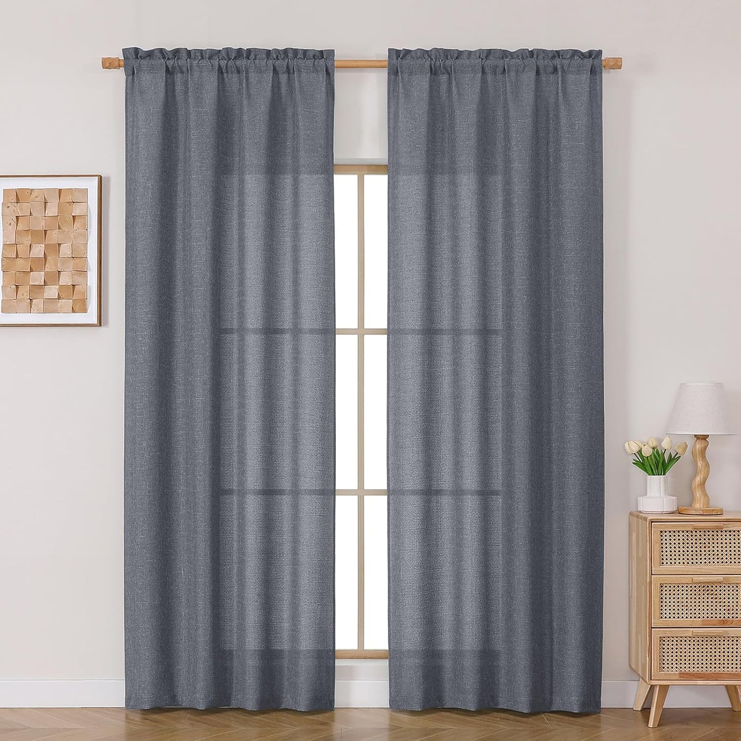 OVZME Light Grey Curtains 63 Inch Length 2 Panels, Faux Linen Textured Semi Light Filtering Drapes, Soft Airy Farmhouse Slub Window Curtains for Living Room Bedroom, Each 40x63 Inches