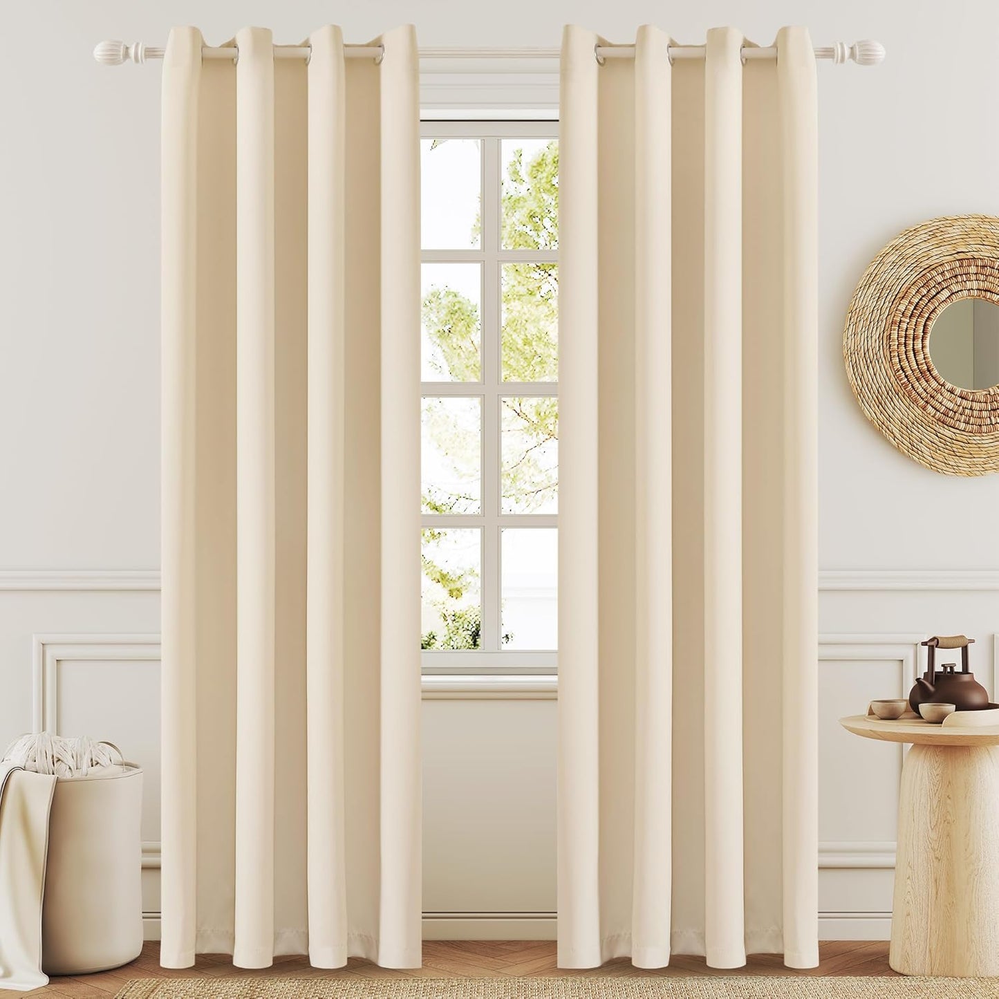 108 Inches Beige Blackout Curtains Room Darkening Thermal Insulated Drapes Grommet Top Light Blocking Curtain for Living Room Bedroom (2 Panels, W52 x L108 Inch, Beige Cream)