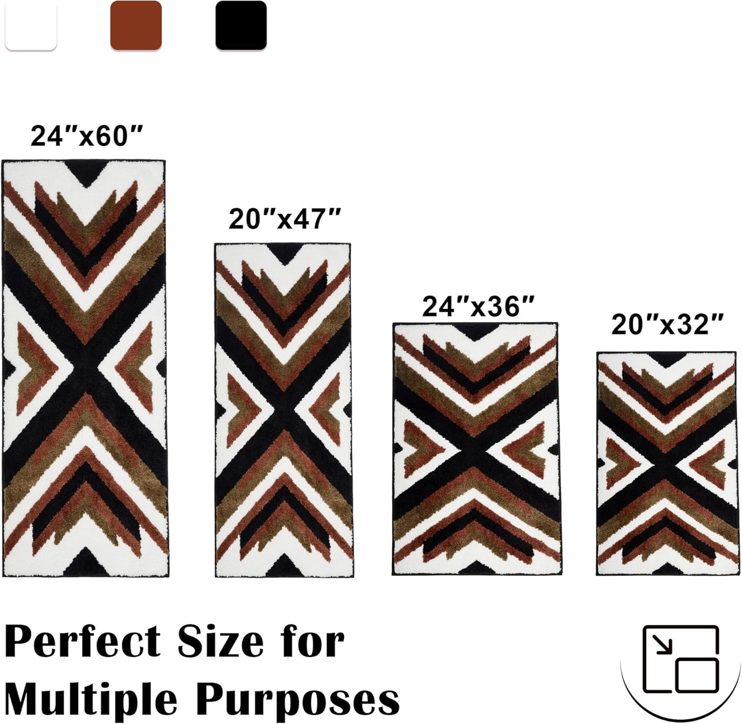 Boho Long Bathroom Rugs Runner Non Slip Washable Western Aztec Bath Mats Rugs for Bathroom Hallway Plush Soft Absorbent Farmhouse Carpet for Shower, Kitchen, 24x60 inch, WhiteBrown