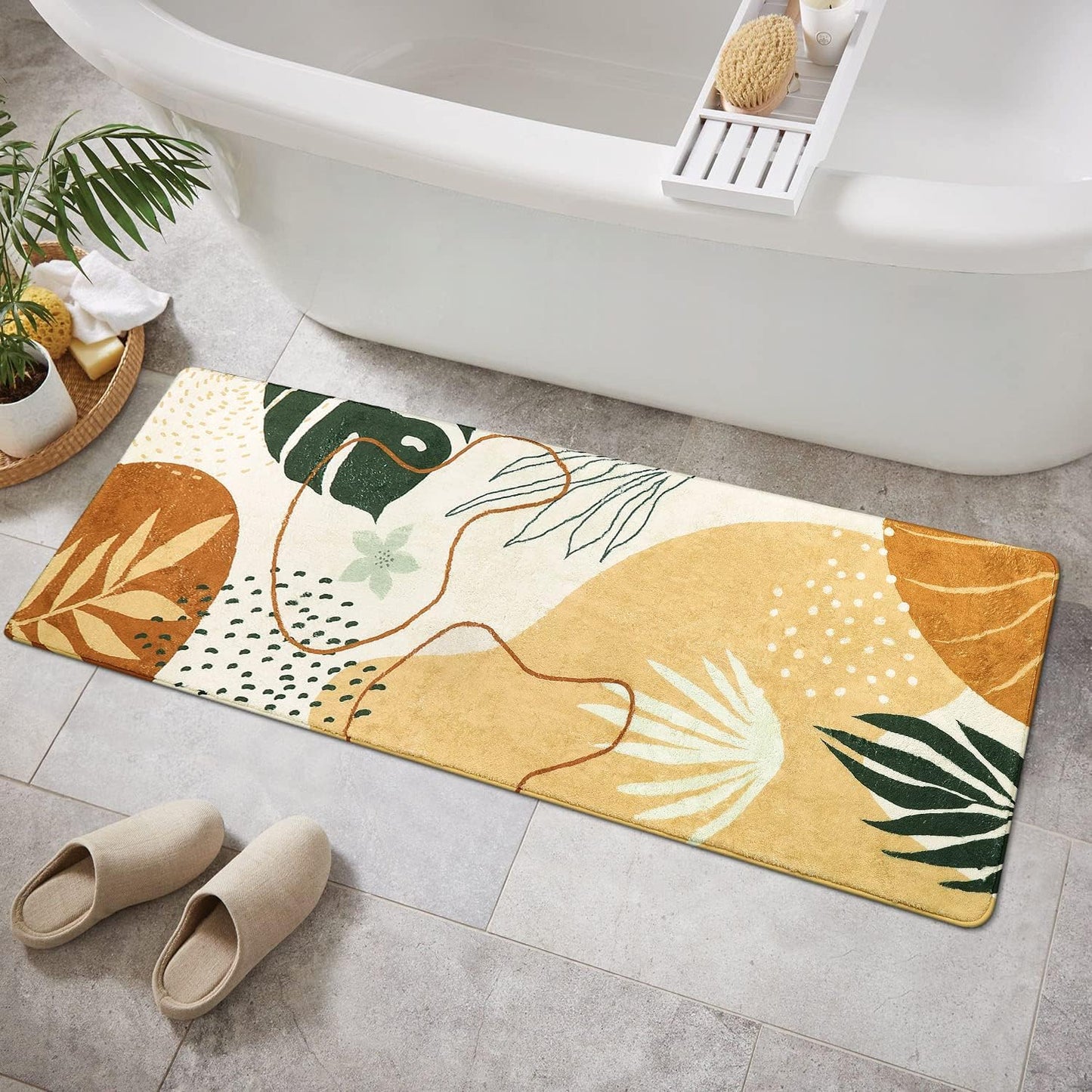 Uphome Sage Green Bathroom Rug Set, Cute Abstract Plant Bath Mat Set, Non Slip Machine Washable Bath Rugs, Soft Velvet Small Bathroom Mat, Mid Centry Aesthetic Botanical Floor Mats for Tub Sink Shower