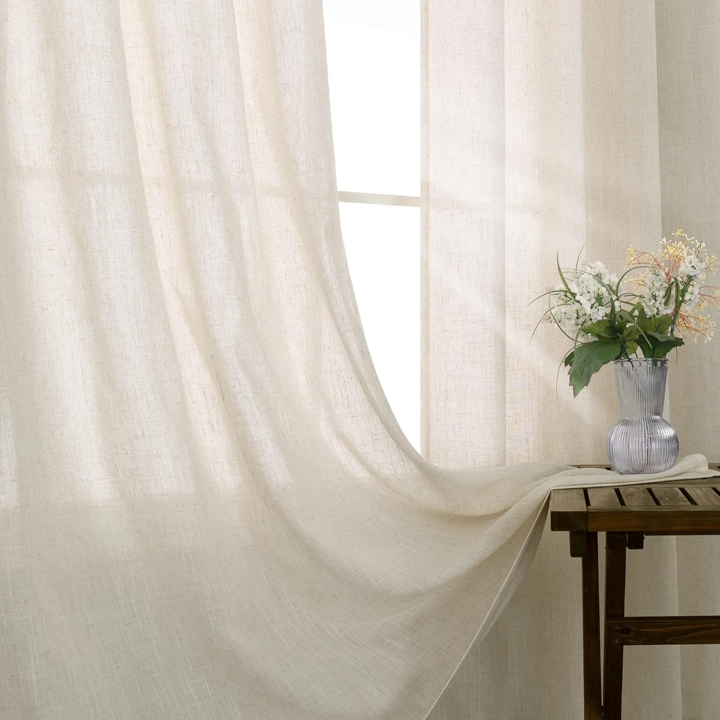 KOUFALL Beige Rustic Country Curtains for Living Room 84 Inches Long Flax Linen Bronze Grommet Tan Sand Color Solid Faux Linen Curtains for Bedroom Sliding Glass Patio Door 2 Panels