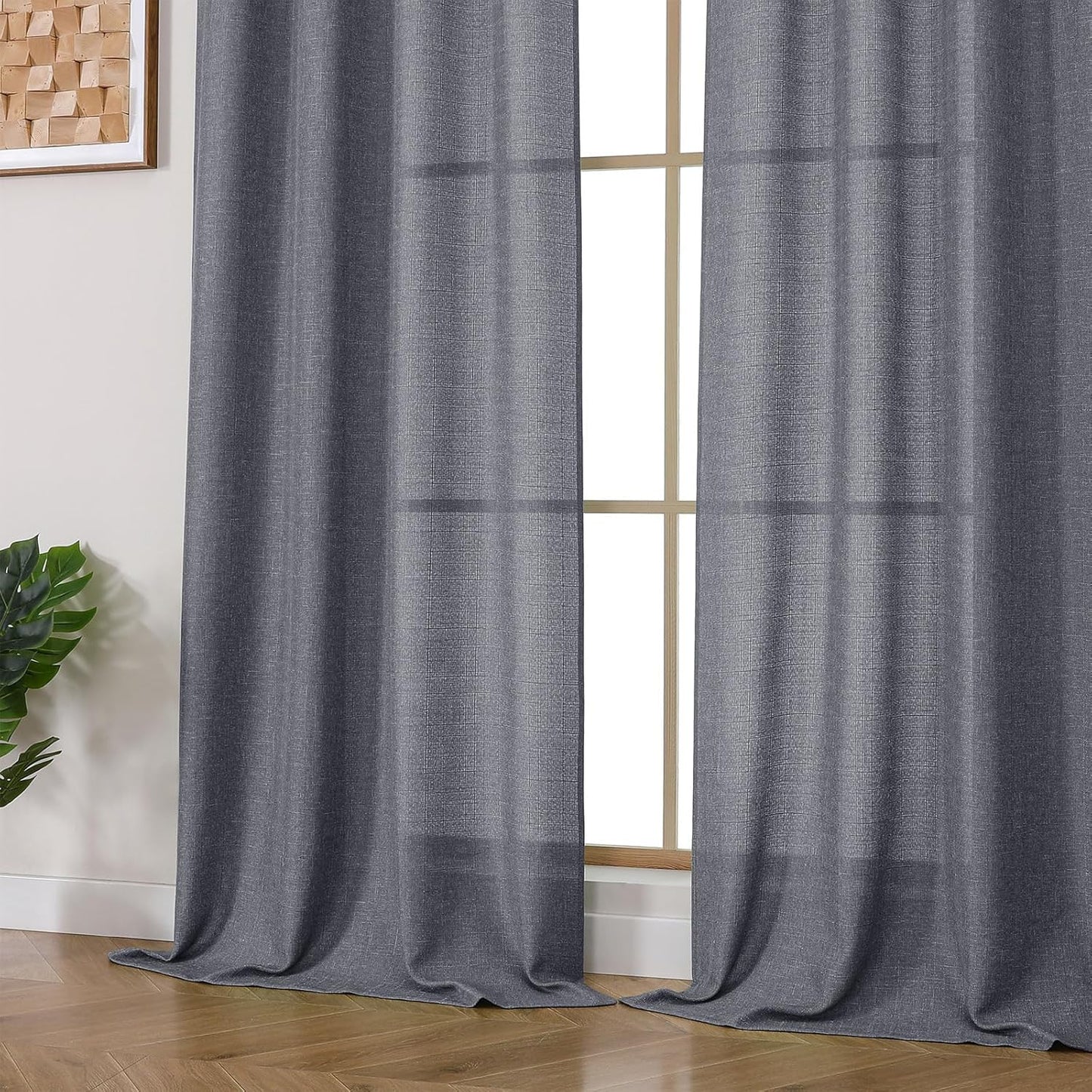 OVZME Light Grey Curtains 63 Inch Length 2 Panels, Faux Linen Textured Semi Light Filtering Drapes, Soft Airy Farmhouse Slub Window Curtains for Living Room Bedroom, Each 40x63 Inches