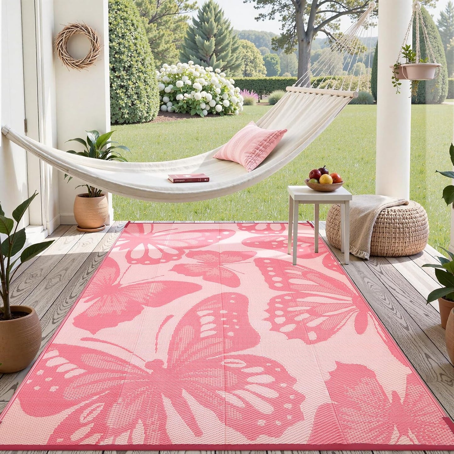 Uphome Outdoor Rug Waterproof 6x9 ft, Patio Plastic Straw Rugs for RV Camping, Reversible Butterfly Mat Outside, Indoor Outdoor Floor Carpet for Back Yard Deck Balcony Porch Beach Picnic