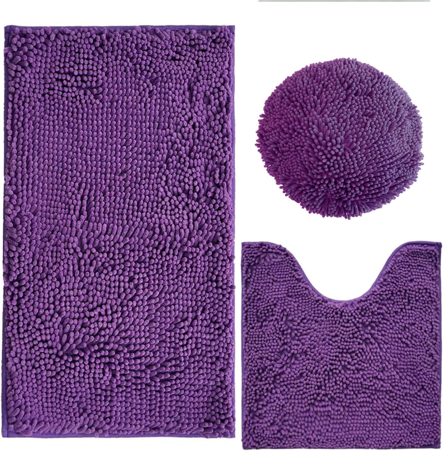 Bathroom Rugs Sets 3 Piece Non Slip,Bath Rugs with PVC Backing Bath Carpet,Bathroom Rug Washable,Absorbent,Plush Carpet Mats,Bath Mats for Bedroom, Kitchen,Tub,Home Decor (Lavender)