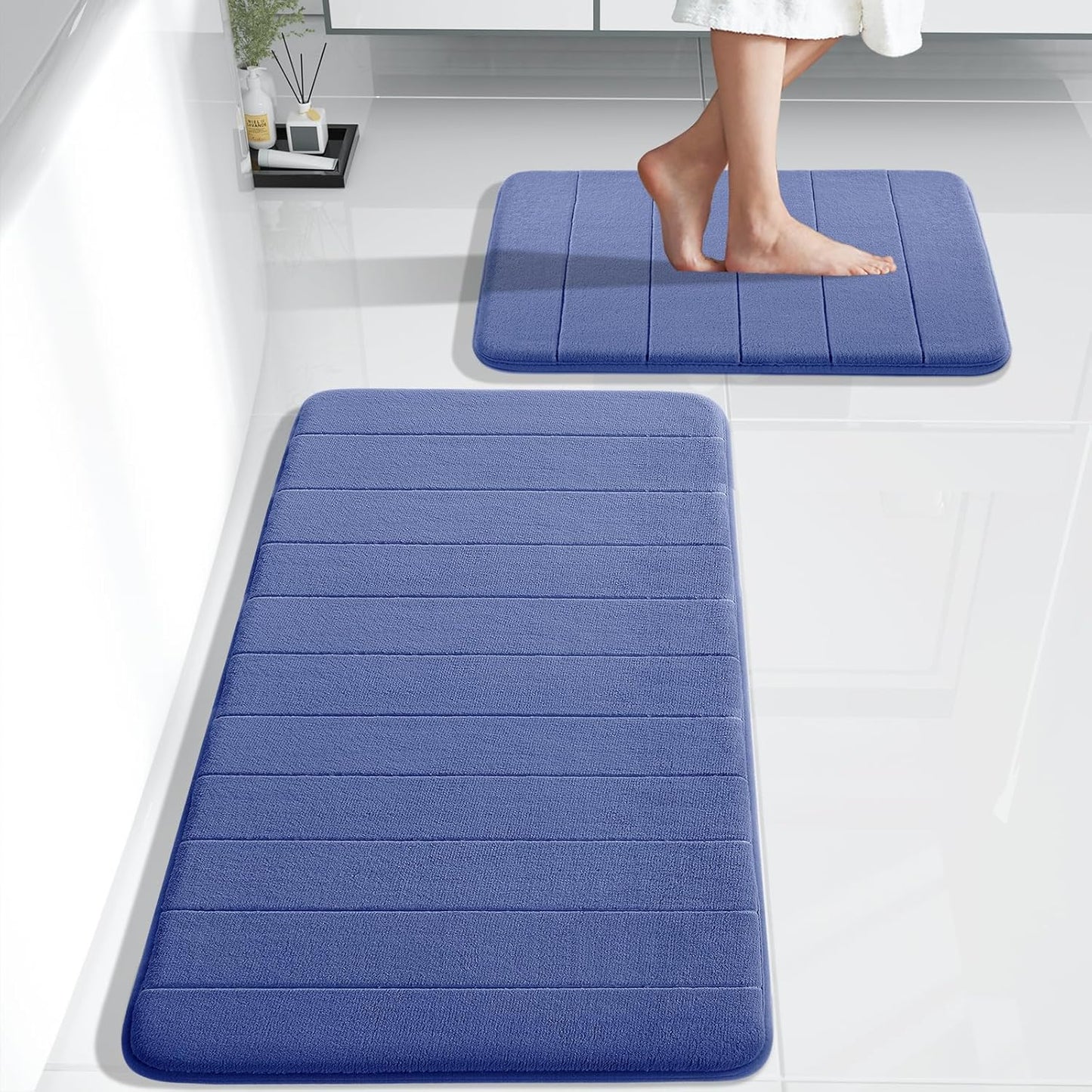 Yimobra Large Bath Mat Set 2 Piece- Super Soft Absorbent Quick Dry Memory Foam Bathroom Rugs, Machine Washable Non Slip Floor Carpet for Tub Shower & Double Vanity (17x24 & 44x24, Gray)