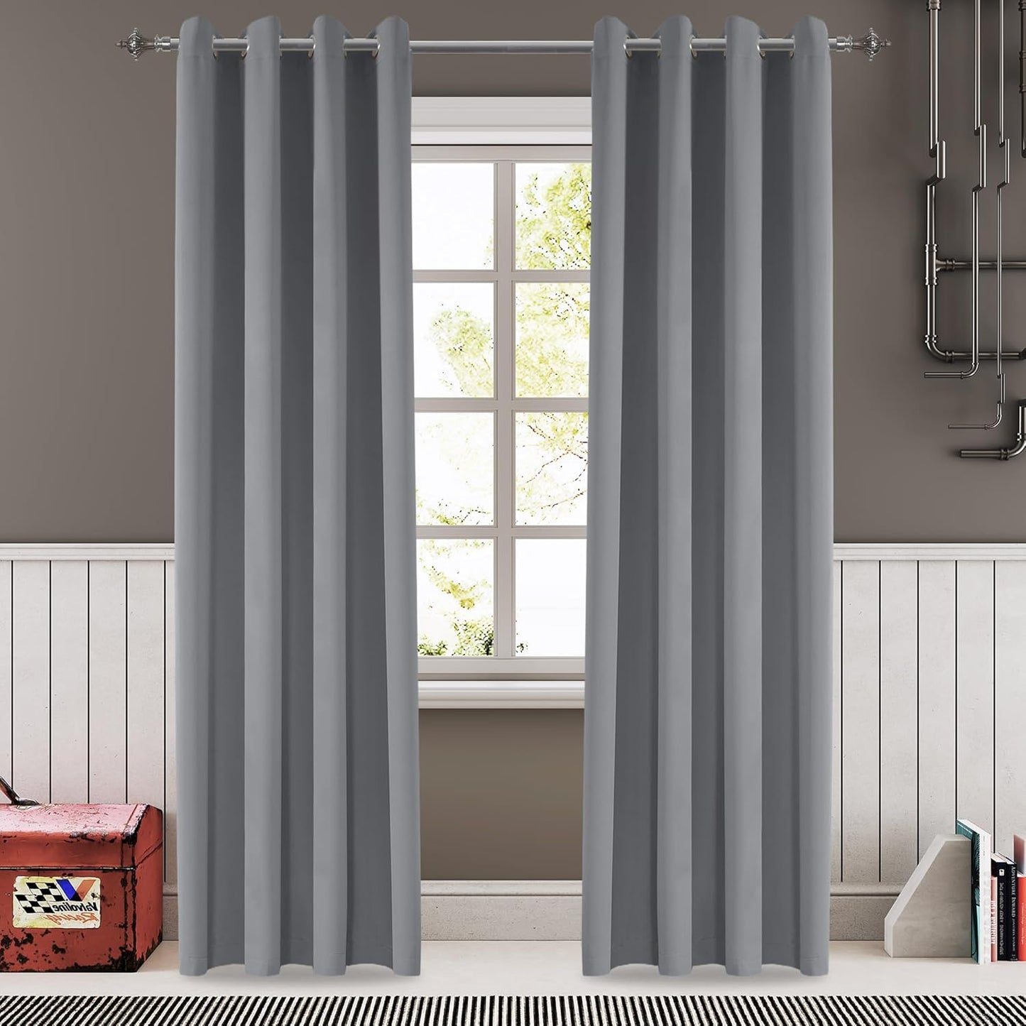 108 Inches Beige Blackout Curtains Room Darkening Thermal Insulated Drapes Grommet Top Light Blocking Curtain for Living Room Bedroom (2 Panels, W52 x L108 Inch, Beige Cream)