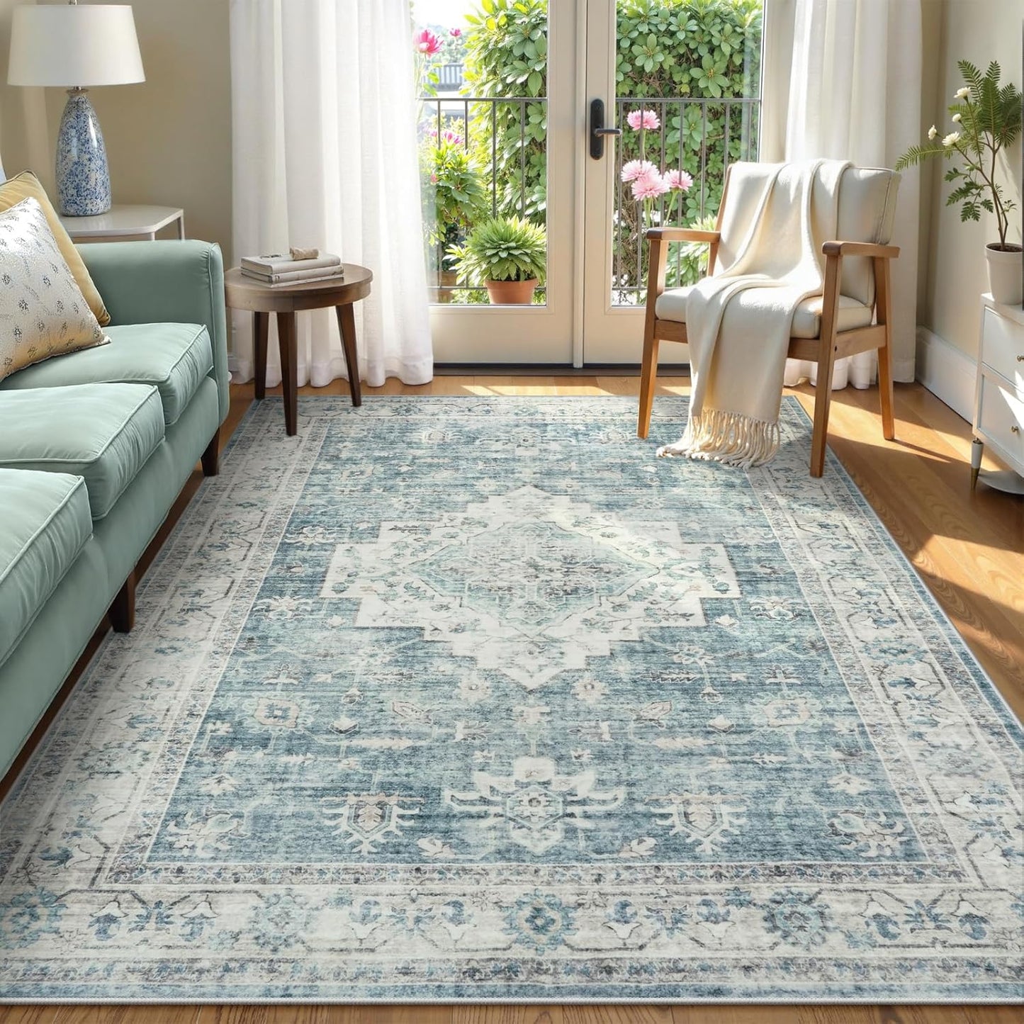 LIVEBOX Washable 2x6 Runner Rug for Bathroom, Non Slip Kitchen Mats for Floor Entryway, Boho Indoor Front Door Mat Low-Pile Runners for Hallways, Farmhouse Rugs for Laundry, Sage Green