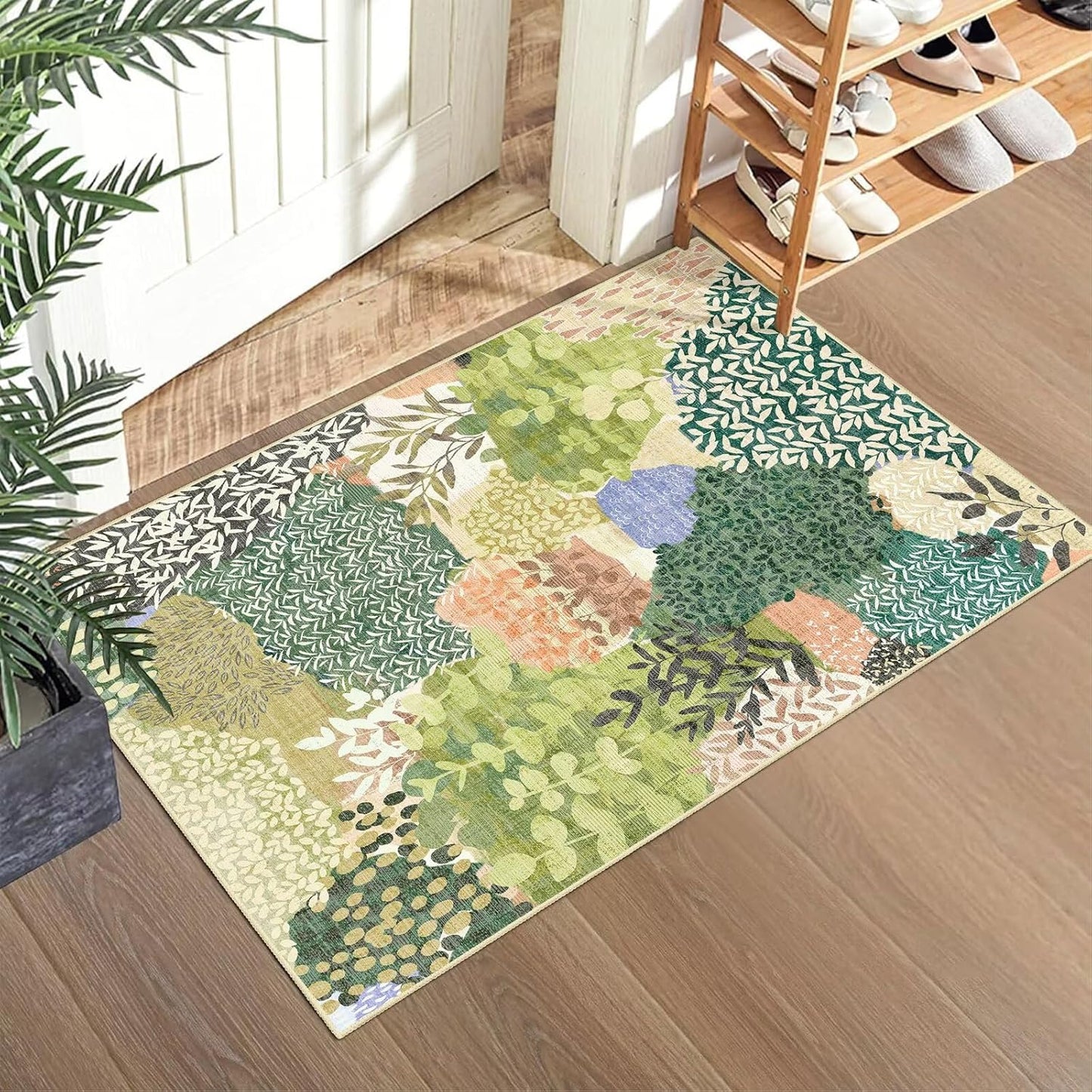 DEXDE Runner Rug 2x6 Washable Hallway Boho Soft Area Rugs Abstract Long Non Slip Botanical Leaves Floral Print Carpet for Entryway, Kitchen, Laundry, Bathroom, Bedroom,Blue
