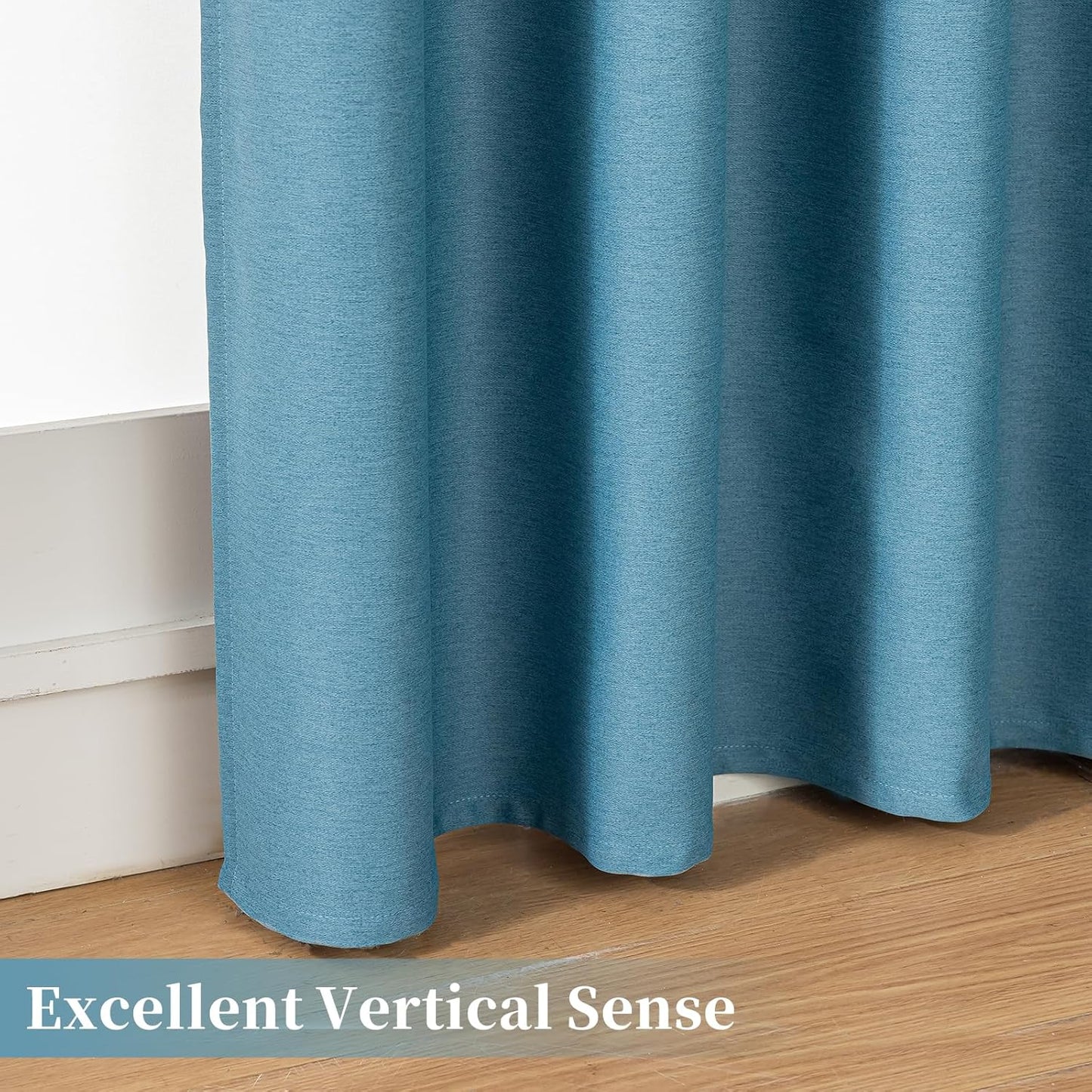 100% Blackout Linen Textured Curtains for Bedroom, Solid Thermal Insulated Grommet Blackout Curtains/Drapes with Black Liner for Living Room Window, 52W x 63L, 2 Panels, Dark Navy Blue
