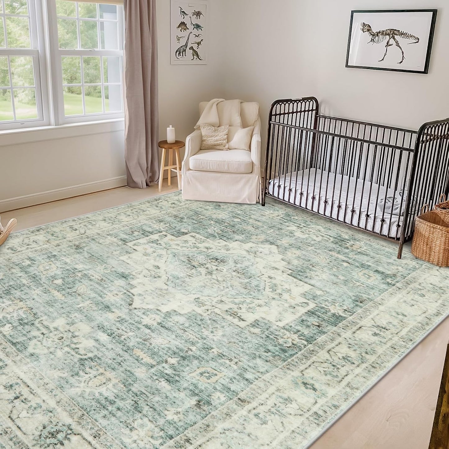 LIVEBOX Washable 2x6 Runner Rug for Bathroom, Non Slip Kitchen Mats for Floor Entryway, Boho Indoor Front Door Mat Low-Pile Runners for Hallways, Farmhouse Rugs for Laundry, Sage Green