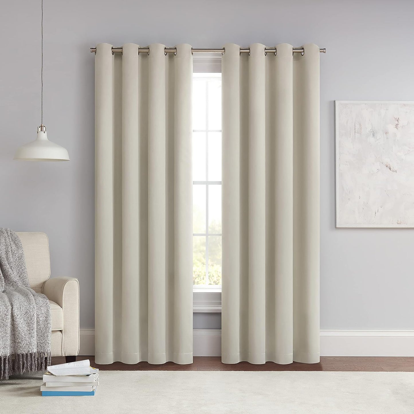 ECLIPSE Solid Thermapanel Modern Room Darkening Rod Pocket Window Curtain for Bedroom (1 Panel), 54 in x 84 in, Taupe