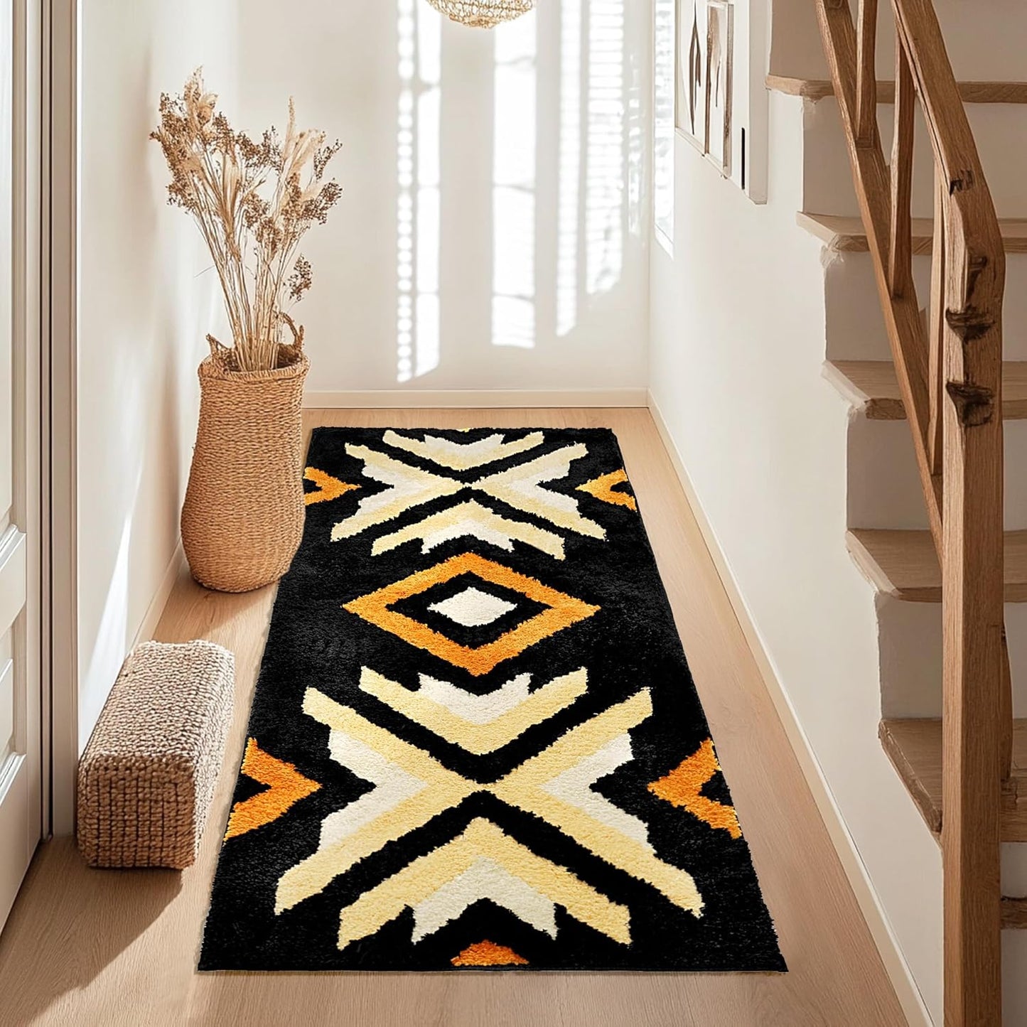 Boho Long Bathroom Rugs Runner Non Slip Washable Western Aztec Bath Mats Rugs for Bathroom Hallway Plush Soft Absorbent Farmhouse Carpet for Shower, Kitchen, 24x60 inch, WhiteBrown