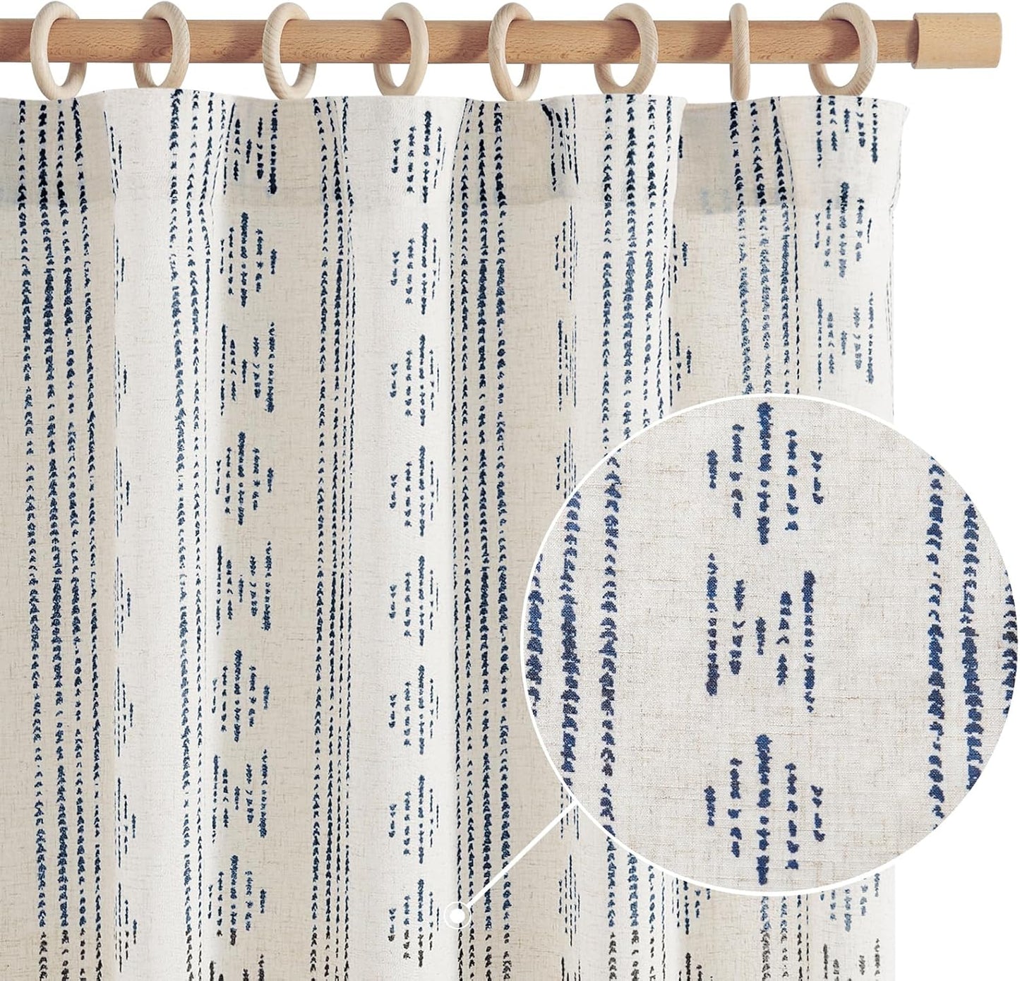 jinchan Boho Curtains for Living Room Farmhouse Black Curtains 84 Inch Length 2 Panels for Bedroom Geometric Striped Mudcloth Light Filtering Window Drapes Rod Pocket Black on Beige