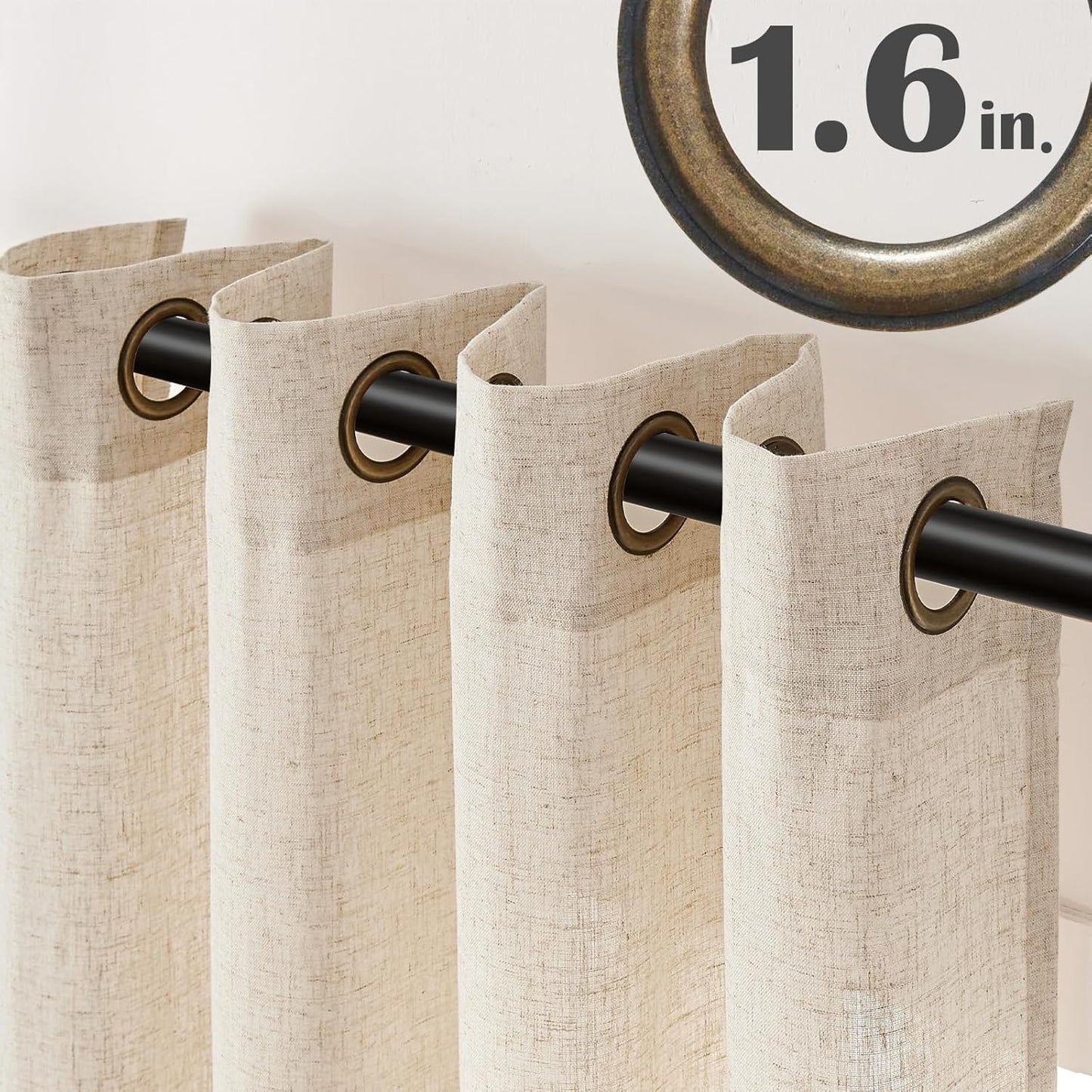 jinchan Linen Blend Semi Sheer Curtains 50W x 84L Inch Beige for Bedroom Curtains Light Weight Soft Window Grommet Drapes 2-Panel Set