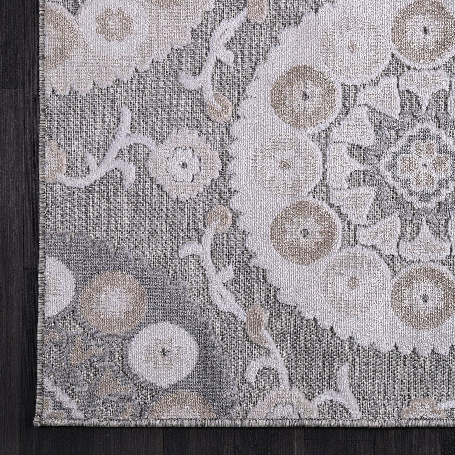 CAMILSON Indoor Outdoor Rug 8x10 Bohemian Medallion Floral Area Rugs for Indoor and Outdoor Patios Easy-Cleaning Non-Shedding Living Room Garden and Kitchen Washable Outside Carpet (8 x 10 / Beige)