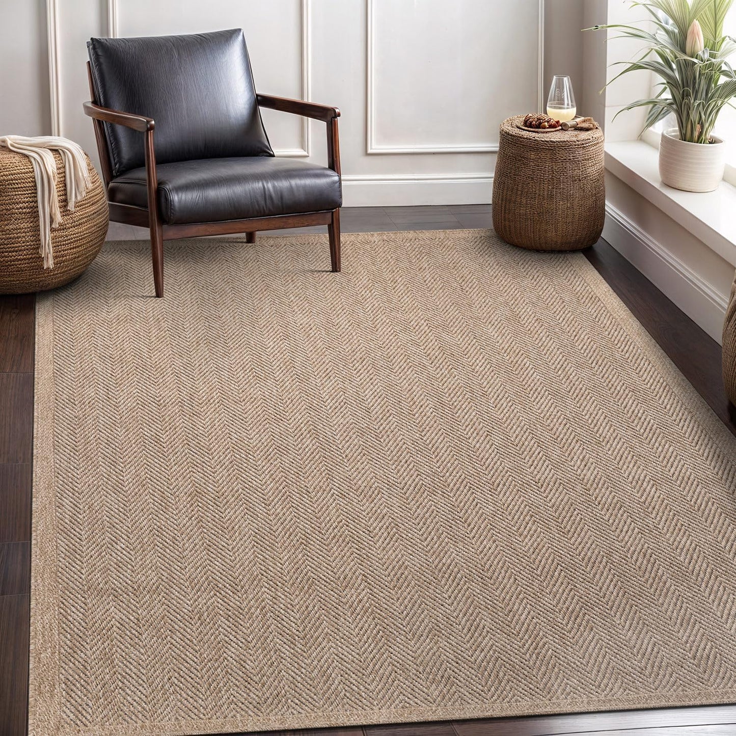 CAMILSON Easy Jute Rug 9x12, Indoor Outdoor Natural Color Fiber Area Rugs for Living Room Patio and Kitchen Rug, Sisal Boho Woven Design, Easy-Cleaning, Washable Outside Carpet Alfombras (9 x 12)