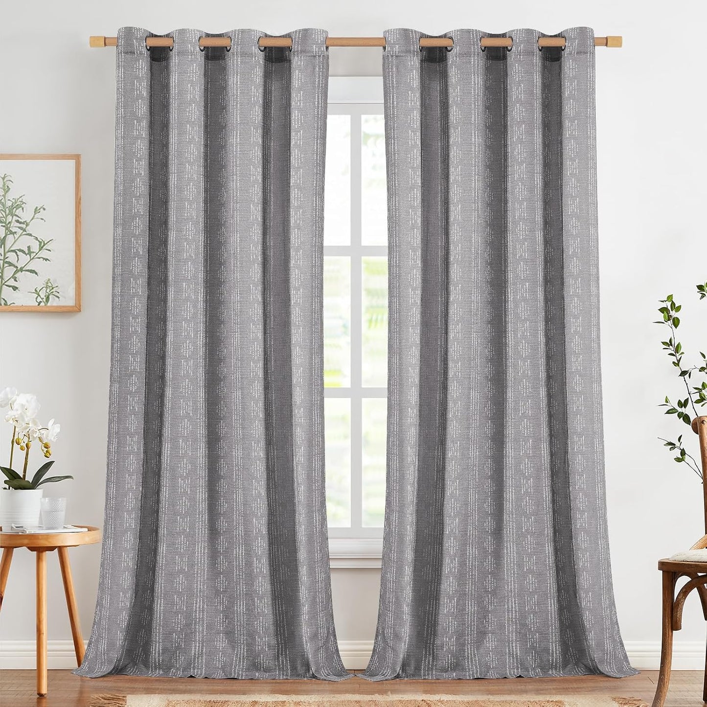 jinchan Boho Curtains for Living Room Farmhouse Black Curtains 84 Inch Length 2 Panels for Bedroom Geometric Striped Mudcloth Light Filtering Window Drapes Rod Pocket Black on Beige