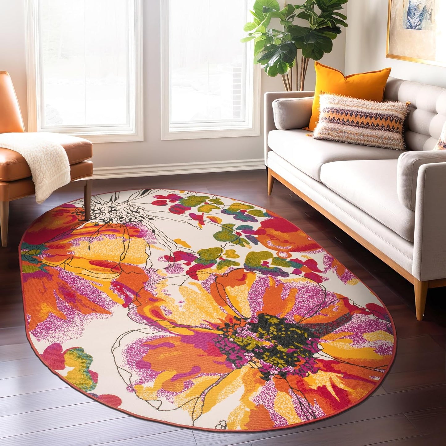 Rugshop Modern Bright Flowers Non-Slip (Non-Skid) Area Rug 8 x 10 (7' 10" x 10') Multi
