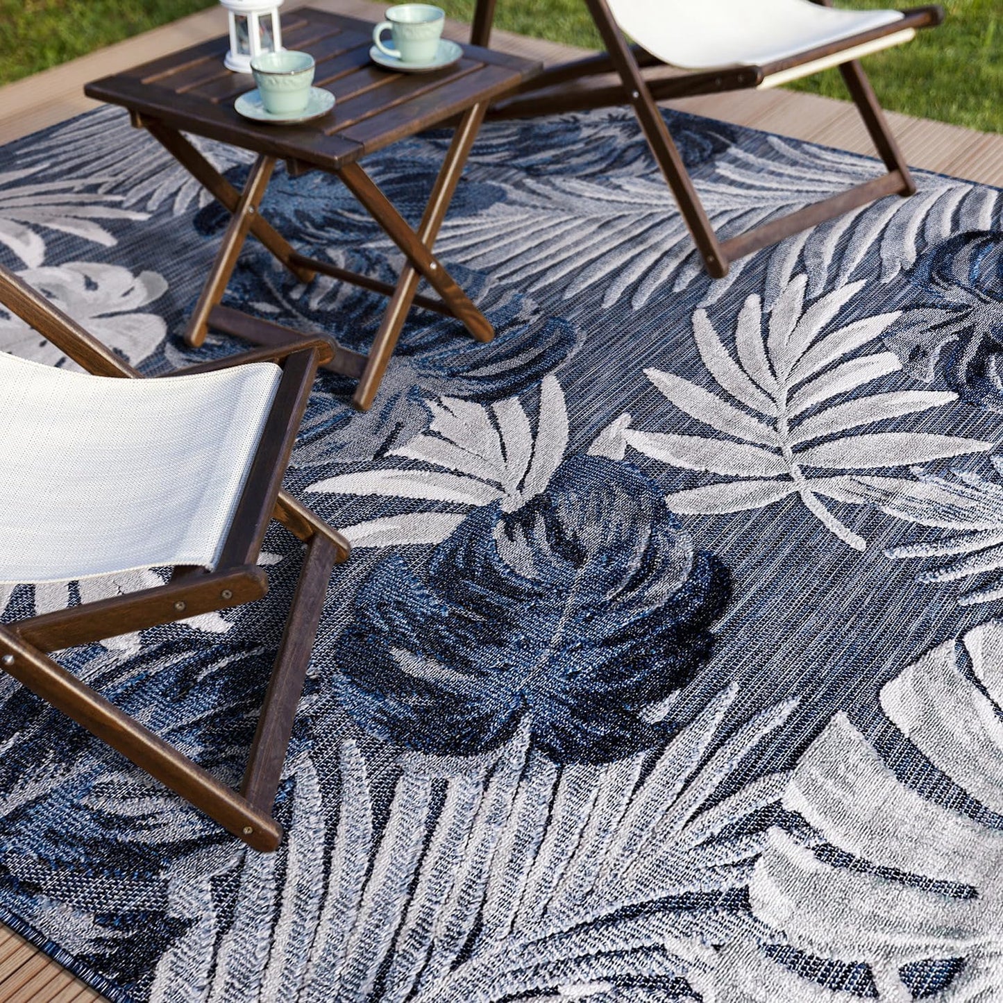 CAMILSON Indoor Outdoor Rug, Beige 5x7 Floral Exotic Tropical Area Rugs for Indoor and Outdoor Patios, Easy-Cleaning Non-Shedding Living Room, Garden and Kitchen Washable Outside Carpet (5 x 7)