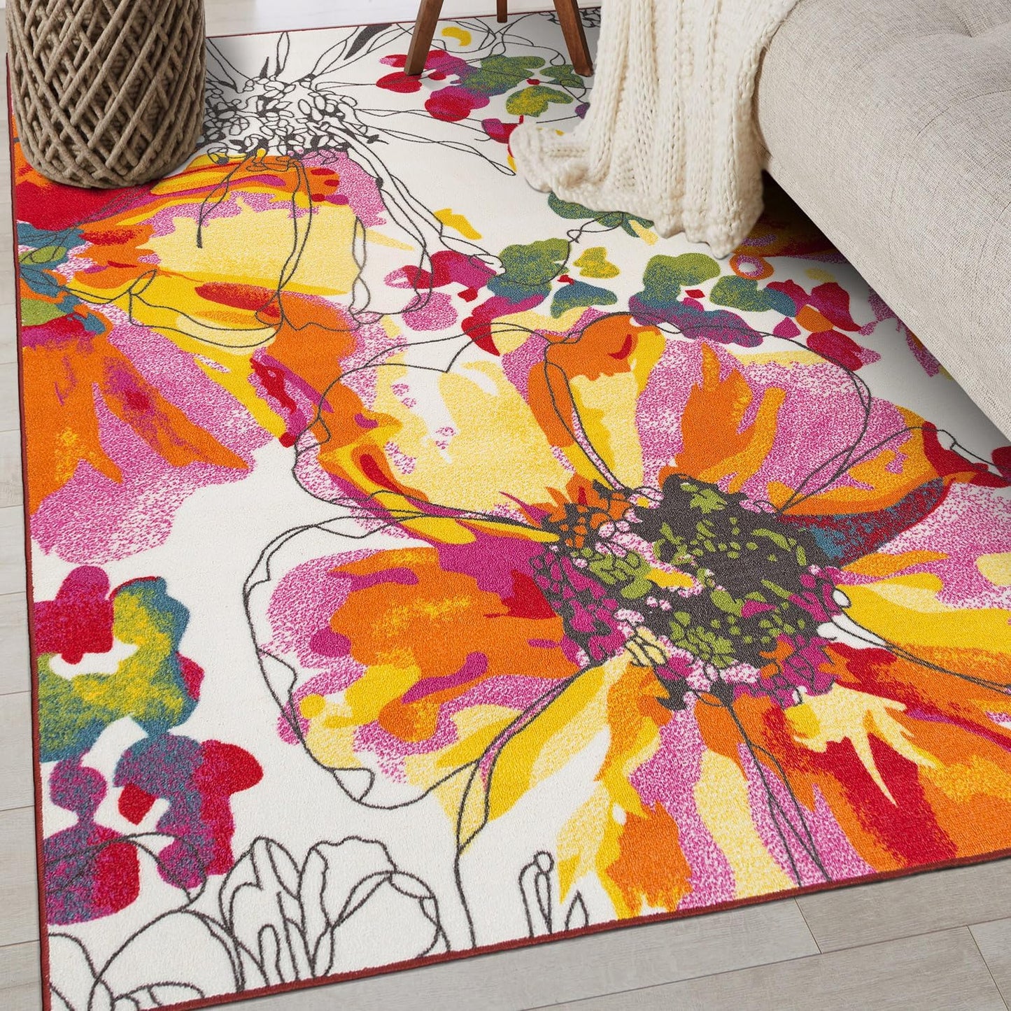 Rugshop Modern Bright Flowers Non-Slip (Non-Skid) Area Rug 8 x 10 (7' 10" x 10') Multi