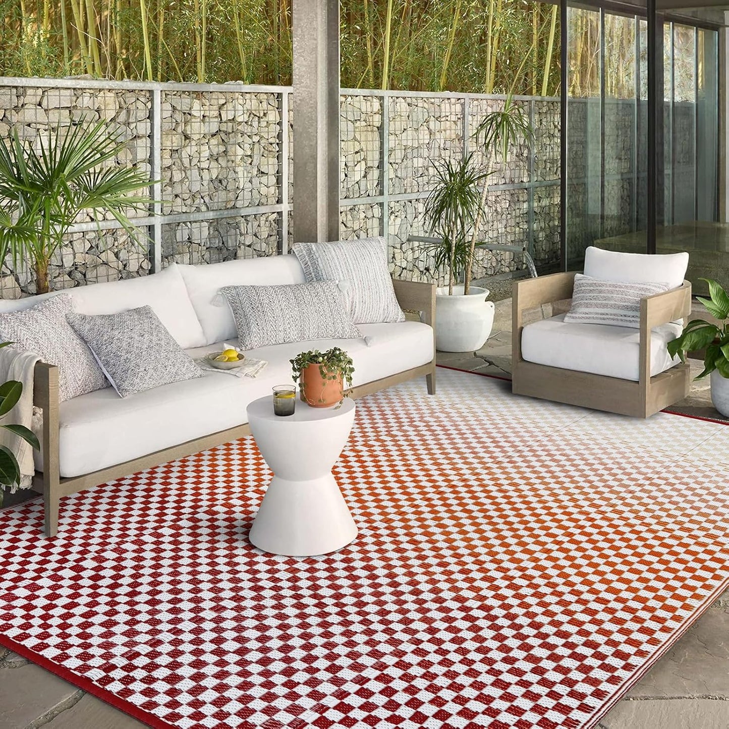 Wonnitar 6x9 Outdoor Rug Waterproof, Reversible Plastic Straw RV Rugs for Camping Outside, Large Portable RV Outdoor Mat Orange Abstract Flower Tent Rug for Camping Garden Picnic (Orange, 6'x9')