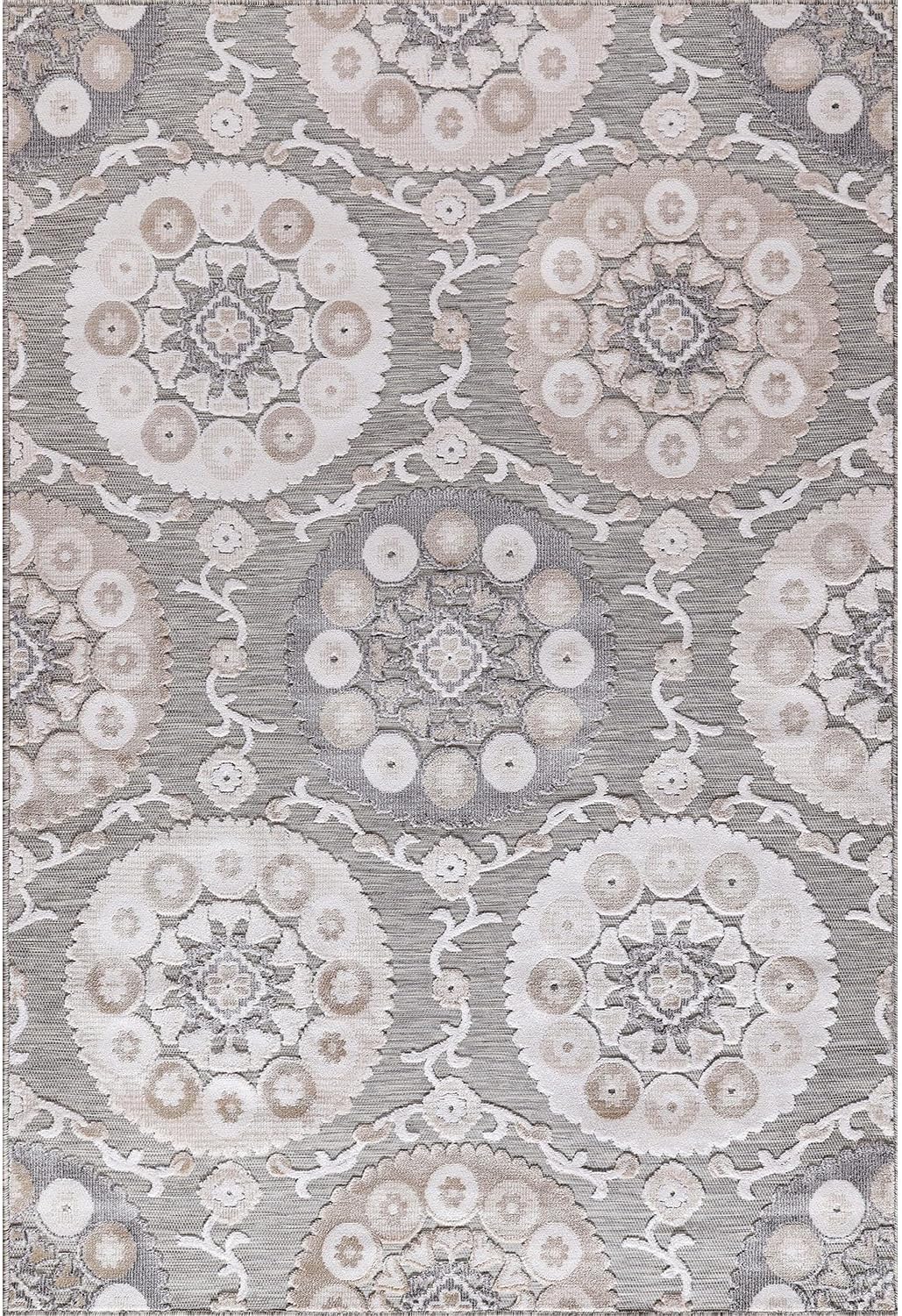 CAMILSON Indoor Outdoor Rug 8x10 Bohemian Medallion Floral Area Rugs for Indoor and Outdoor Patios Easy-Cleaning Non-Shedding Living Room Garden and Kitchen Washable Outside Carpet (8 x 10 / Beige)