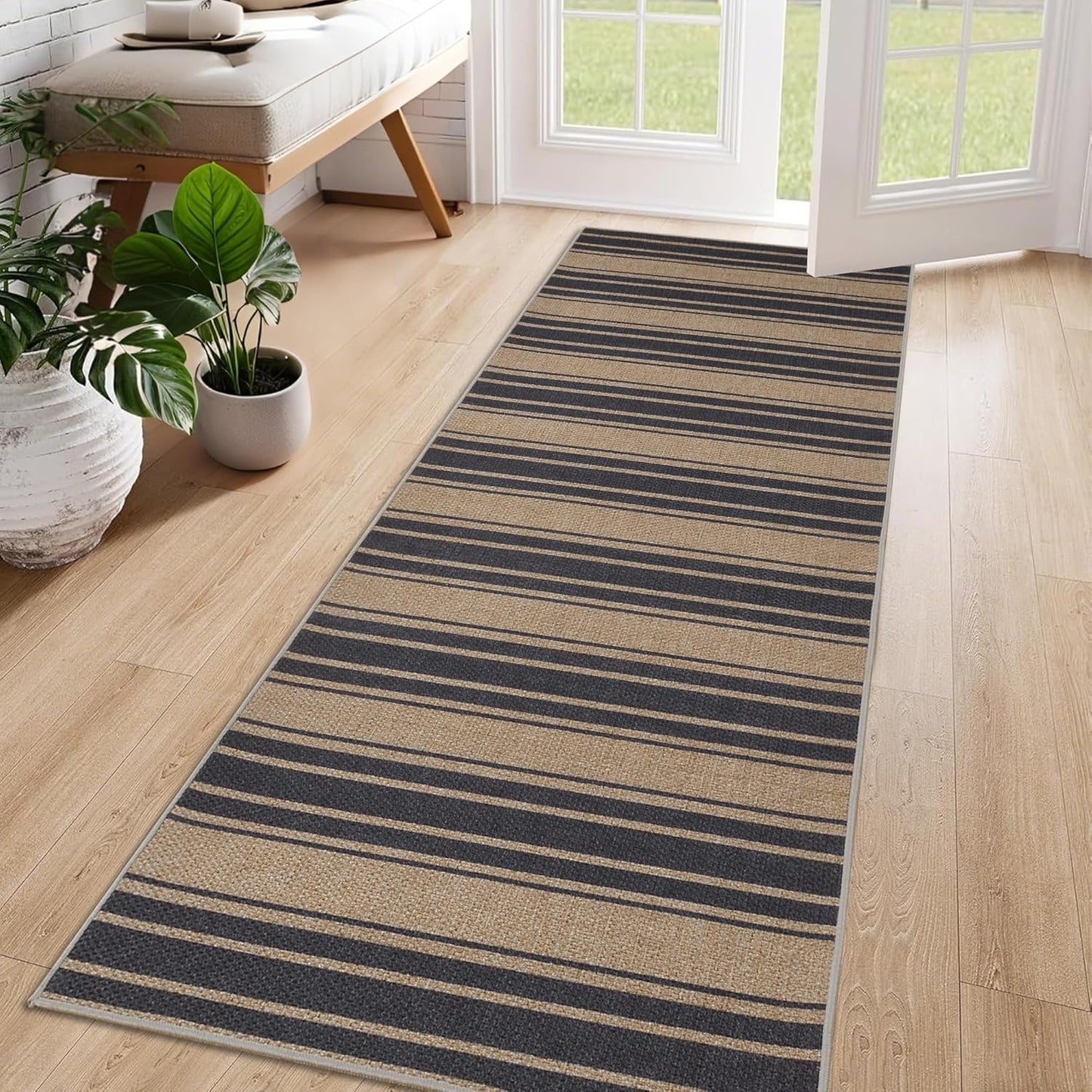 Floral Easy Jute Rug 5x7 Outdoor Patio Rug Washable Area Rugs for Living Room Bedroom Non Slip Neutral Farmhouse Indoor Outdoor Carpet for Backyard Patio Office