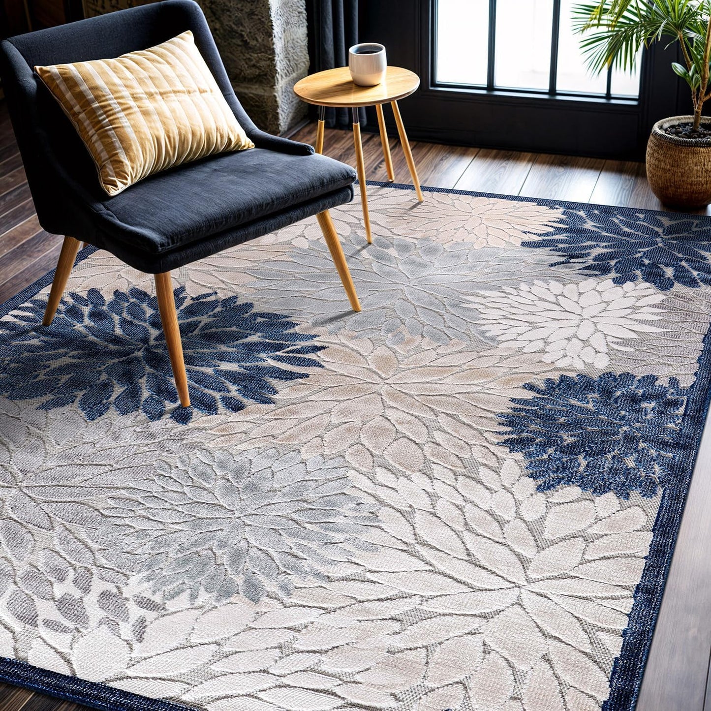 CAMILSON Indoor Outdoor Rug 8x10 Bohemian Medallion Floral Area Rugs for Indoor and Outdoor Patios Easy-Cleaning Non-Shedding Living Room Garden and Kitchen Washable Outside Carpet (8 x 10 / Beige)