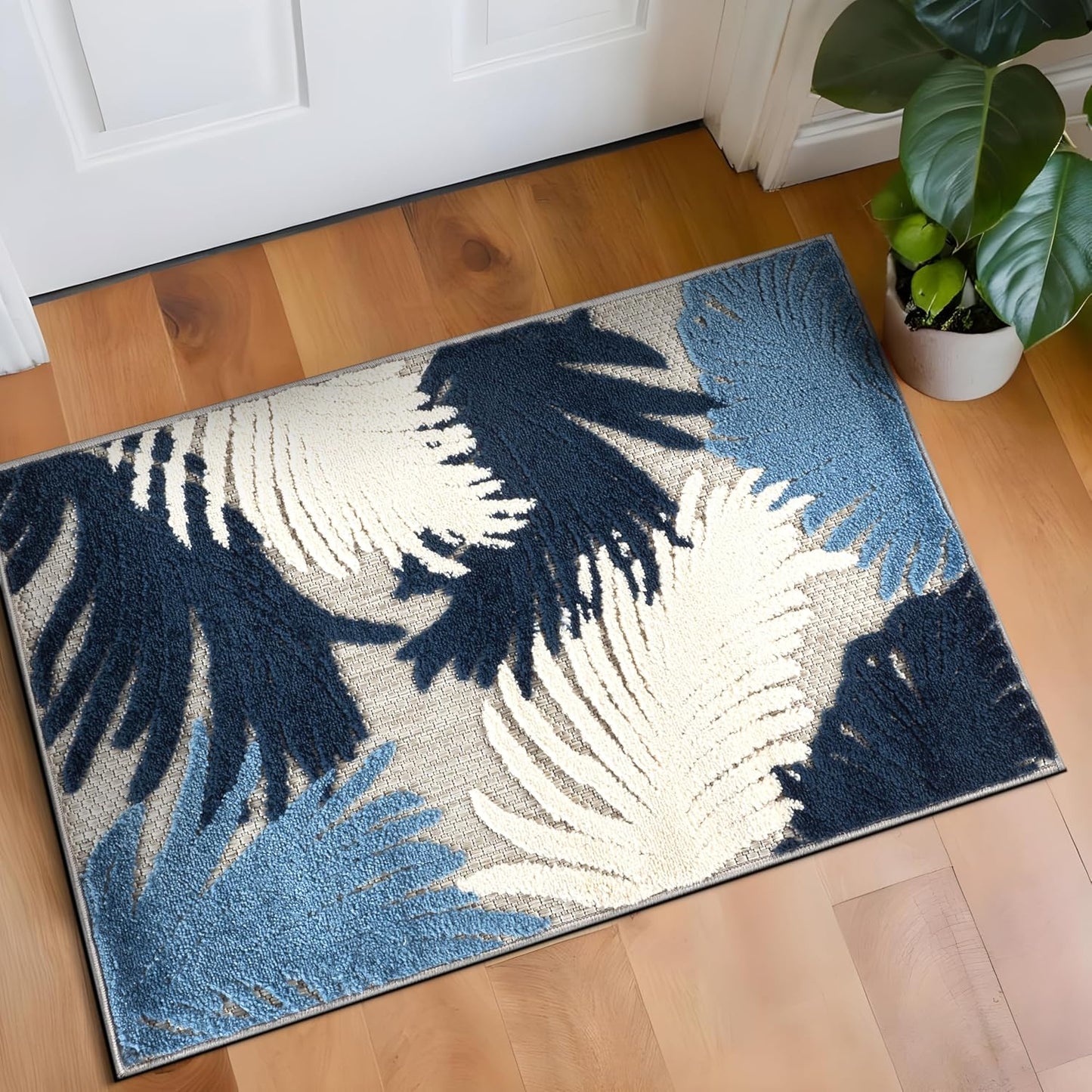 Rugshop Lucca Contemporary Floral Indoor/Outdoor Area Rug 5' x 7' Navy