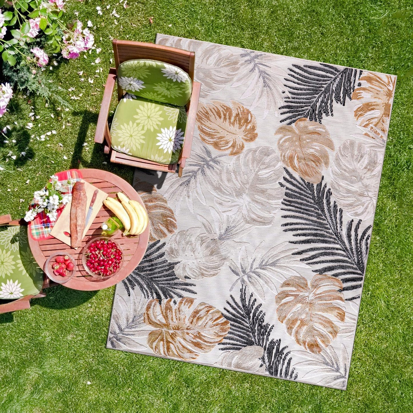 CAMILSON Indoor Outdoor Rug 8x10 Bohemian Medallion Floral Area Rugs for Indoor and Outdoor Patios Easy-Cleaning Non-Shedding Living Room Garden and Kitchen Washable Outside Carpet (8 x 10 / Beige)
