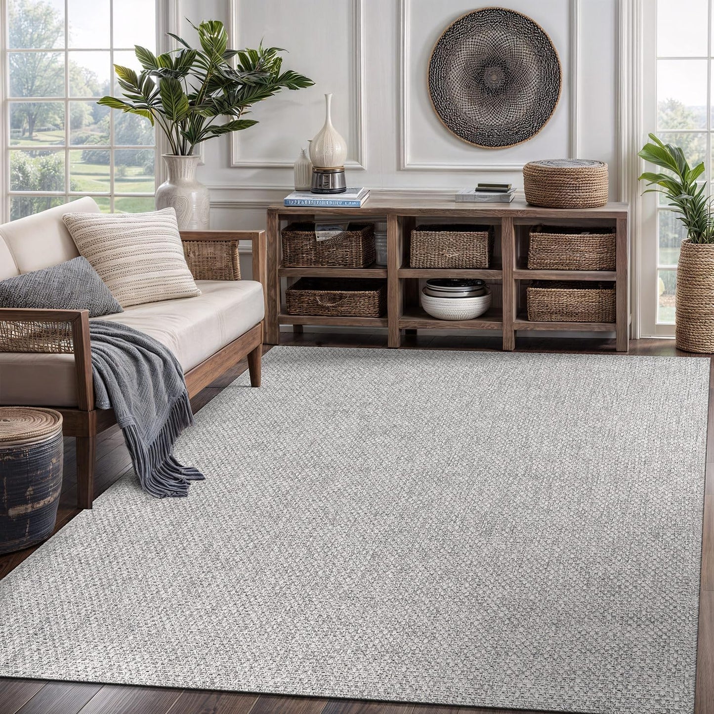 CAMILSON Easy Jute Rug 9x12, Indoor Outdoor Natural Color Fiber Area Rugs for Living Room Patio and Kitchen Rug, Sisal Boho Woven Design, Easy-Cleaning, Washable Outside Carpet Alfombras (9 x 12)