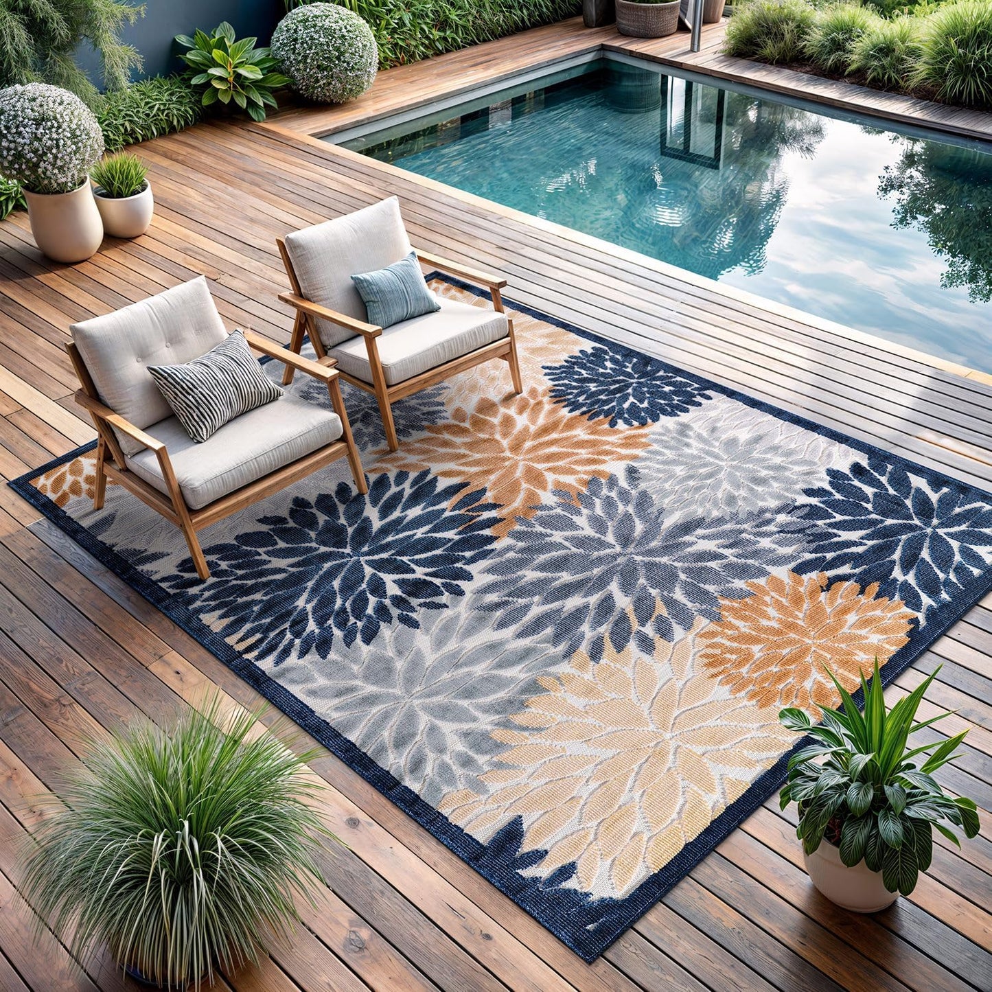 CAMILSON Indoor Outdoor Rug 8x10 Bohemian Medallion Floral Area Rugs for Indoor and Outdoor Patios Easy-Cleaning Non-Shedding Living Room Garden and Kitchen Washable Outside Carpet (8 x 10 / Beige)