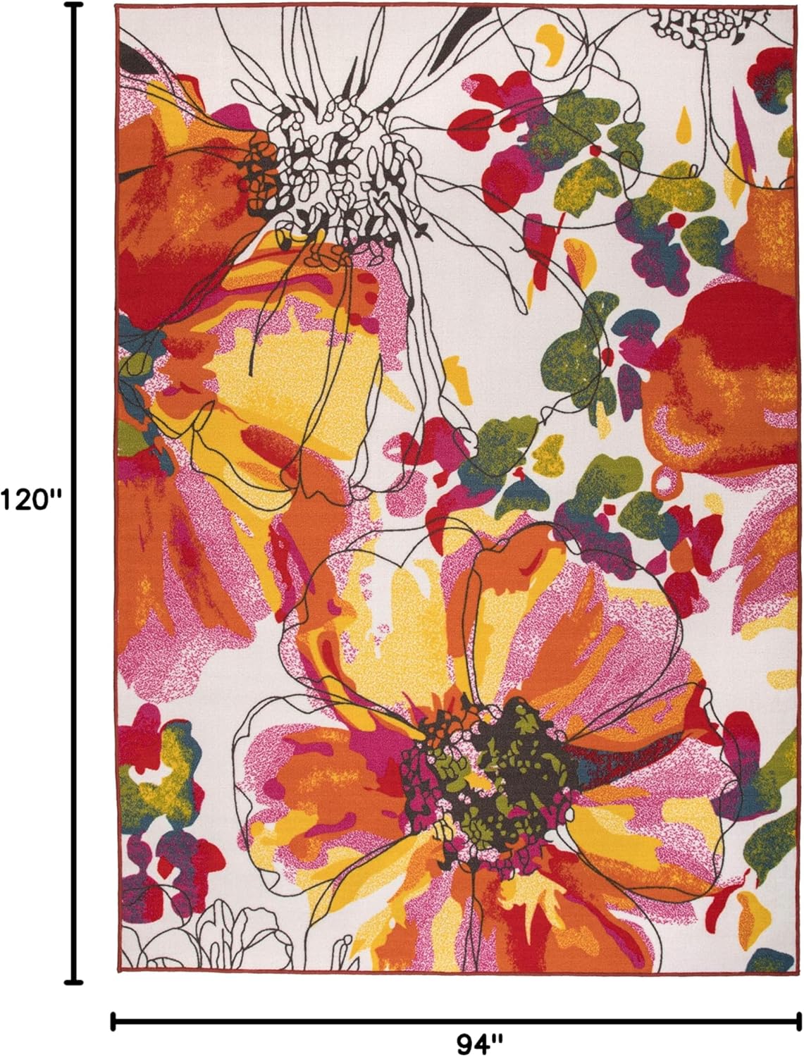 Rugshop Modern Bright Flowers Non-Slip (Non-Skid) Area Rug 8 x 10 (7' 10" x 10') Multi