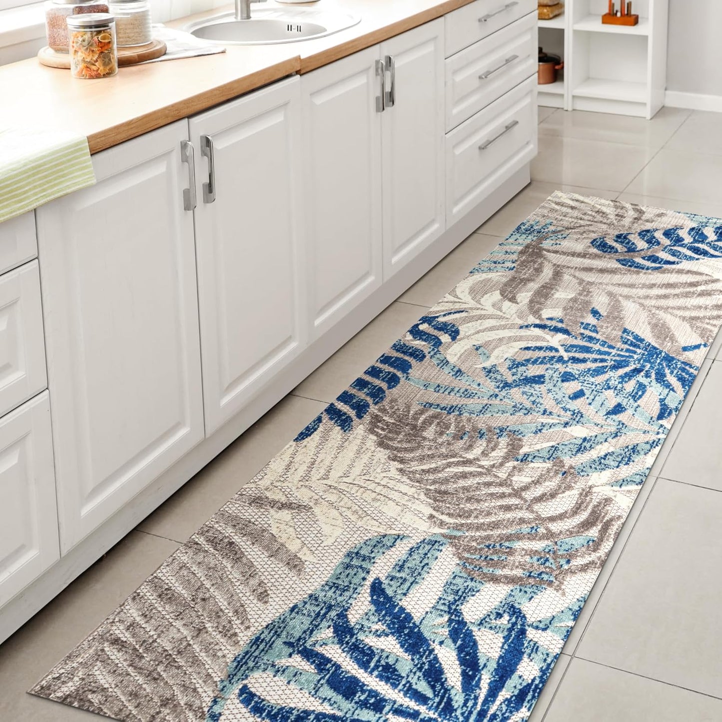 JONATHAN Y AMC100B-8 Tropics Palm Leaves Indoor Outdoor Area Rug Bohemian Floral Easy Cleaning High Traffic Bedroom Kitchen Backyard Patio Porch Non Shedding, 8 X 10, Cream/Orange