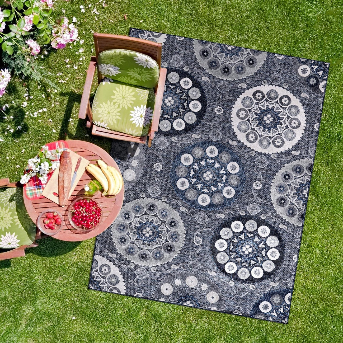 CAMILSON Indoor Outdoor Rug 8x10 Bohemian Medallion Floral Area Rugs for Indoor and Outdoor Patios Easy-Cleaning Non-Shedding Living Room Garden and Kitchen Washable Outside Carpet (8 x 10 / Beige)