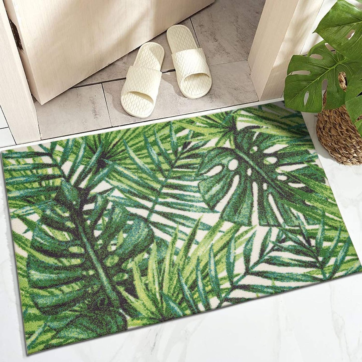 DECOMALL Outdoor Rugs for Patio Deck Porch Balcony Backyard, Green Blue Flower, 5'x7'
