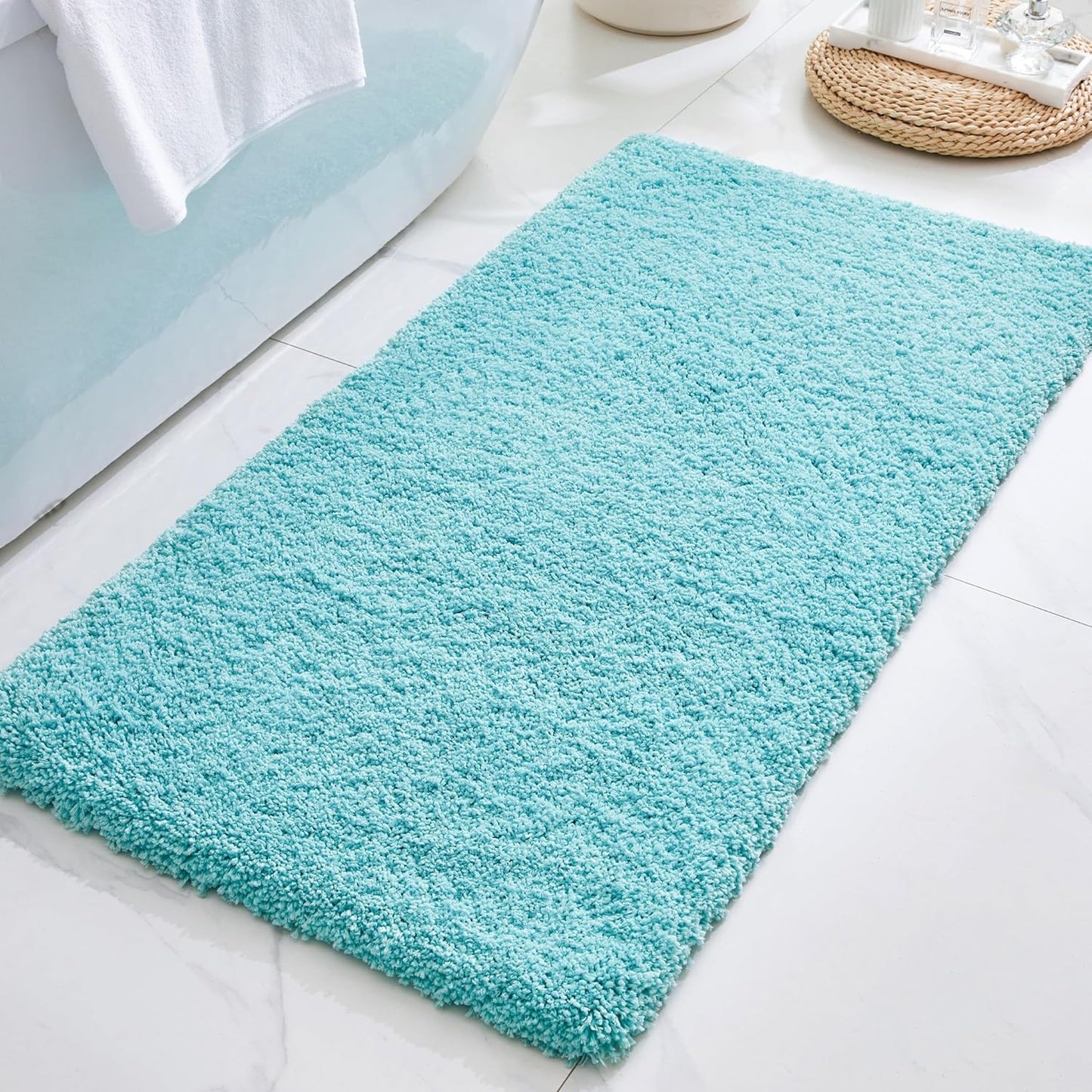ILANGO Pink Bathroom Rugs 36" × 24" Non Slip & Super Absorbent Extra Thick Soft, Washable Bath Mat for Floor, Non Shedding Microfiber Plush Shaggy Bath Rug with Rubber for Bathtub Shower Room Sink