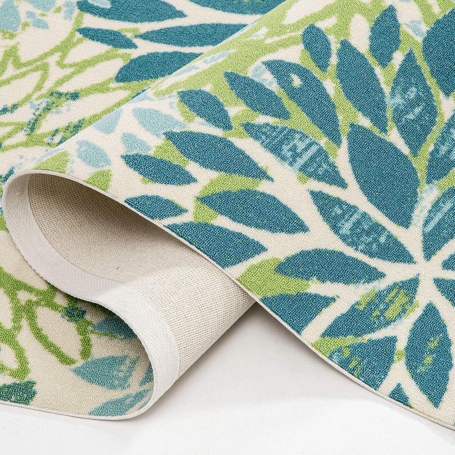 DECOMALL Outdoor Rugs for Patio Deck Porch Balcony Backyard, Green Blue Flower, 5'x7'
