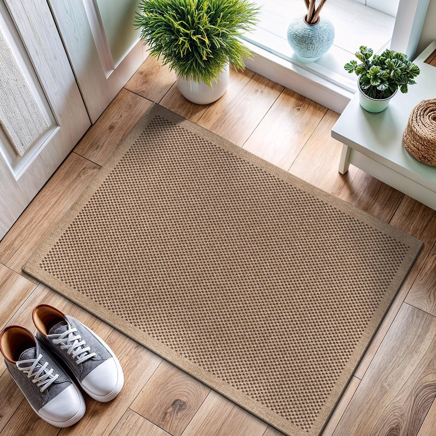 CAMILSON Easy Jute Rug 9x12, Indoor Outdoor Natural Color Fiber Area Rugs for Living Room Patio and Kitchen Rug, Sisal Boho Woven Design, Easy-Cleaning, Washable Outside Carpet Alfombras (9 x 12)