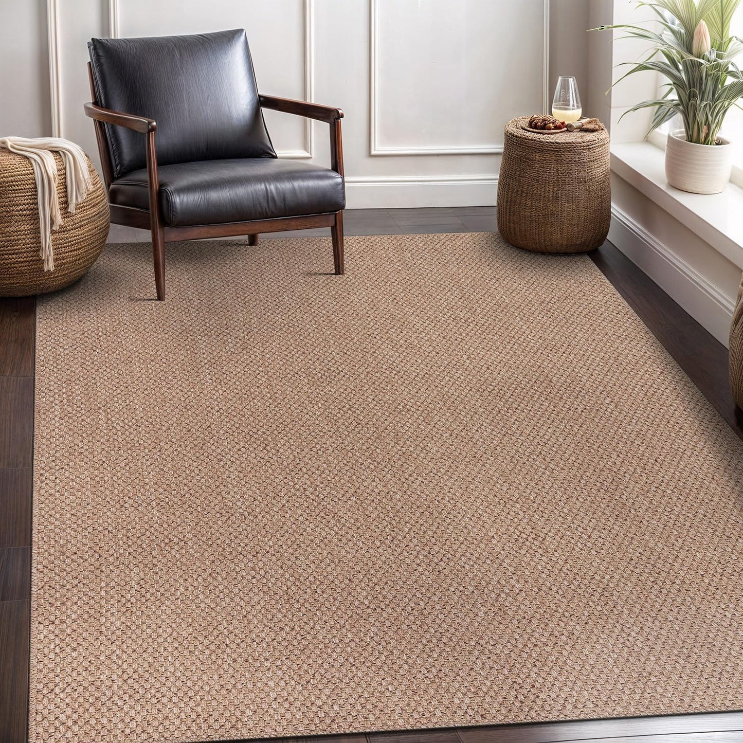 CAMILSON Easy Jute Rug 9x12, Indoor Outdoor Natural Color Fiber Area Rugs for Living Room Patio and Kitchen Rug, Sisal Boho Woven Design, Easy-Cleaning, Washable Outside Carpet Alfombras (9 x 12)