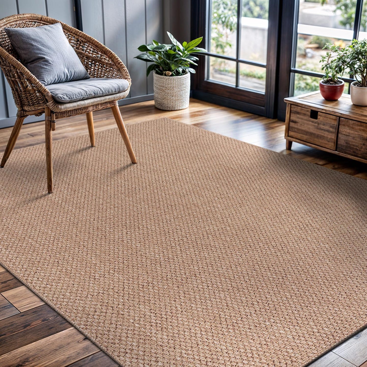 CAMILSON Easy Jute Rug 9x12, Indoor Outdoor Natural Color Fiber Area Rugs for Living Room Patio and Kitchen Rug, Sisal Boho Woven Design, Easy-Cleaning, Washable Outside Carpet Alfombras (9 x 12)