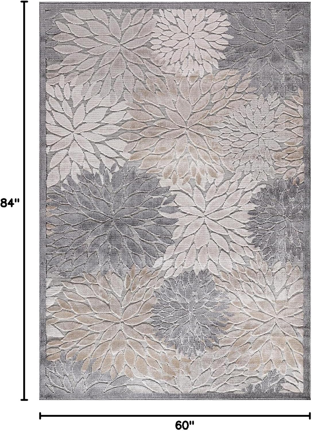 CAMILSON Indoor Outdoor Rug, Beige 5x7 Floral Exotic Tropical Area Rugs for Indoor and Outdoor Patios, Easy-Cleaning Non-Shedding Living Room, Garden and Kitchen Washable Outside Carpet (5 x 7)