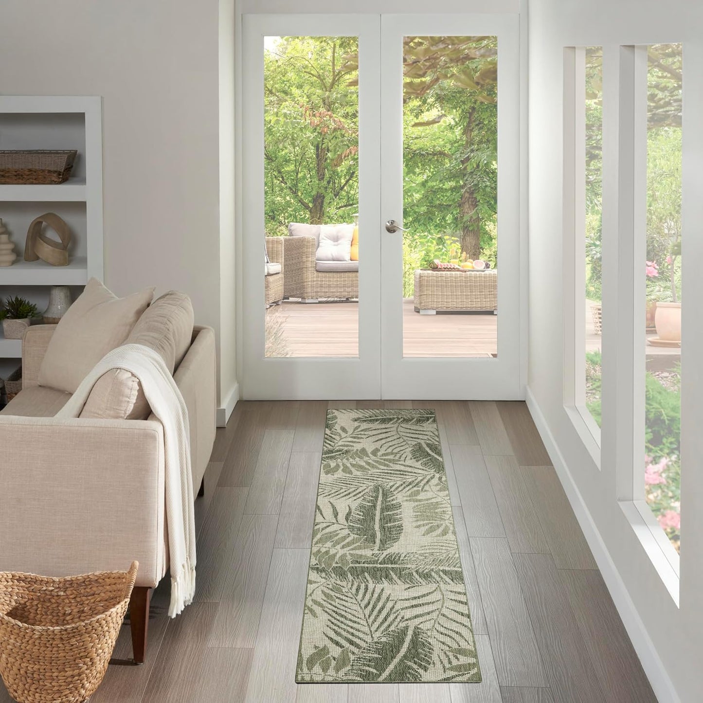 Nourison Home Garden Oasis Indoor/Outdoor Ivory Green 6' x 9' Area Rug, Easy Cleaning, Non Shedding, Bed Room, Living Room, Dining Room, Backyard, Deck, Patio (6x9)