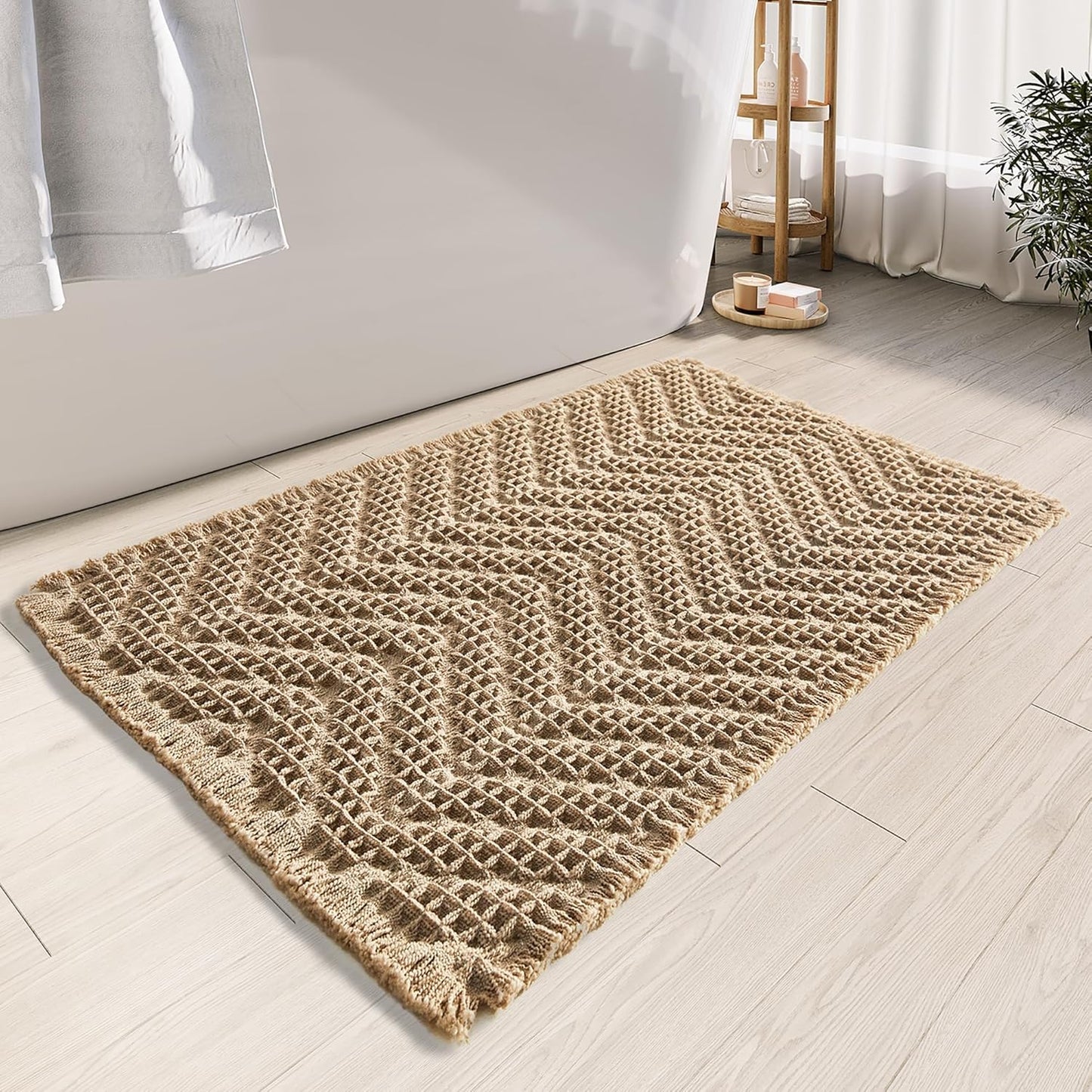 Bathroom Runner Rug Super Absorbent Non Slip Long Bath Mat Machine Washable Boho Bathroom Rugs Quick Dry Rug Runners for Hallway Bedroom Laundry Room,Brown, 2'x 6'(24" x 72")