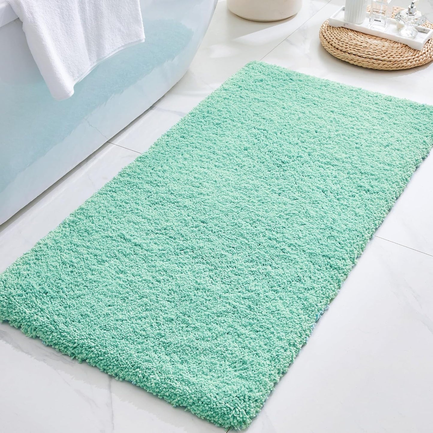 ILANGO Pink Bathroom Rugs 36" × 24" Non Slip & Super Absorbent Extra Thick Soft, Washable Bath Mat for Floor, Non Shedding Microfiber Plush Shaggy Bath Rug with Rubber for Bathtub Shower Room Sink