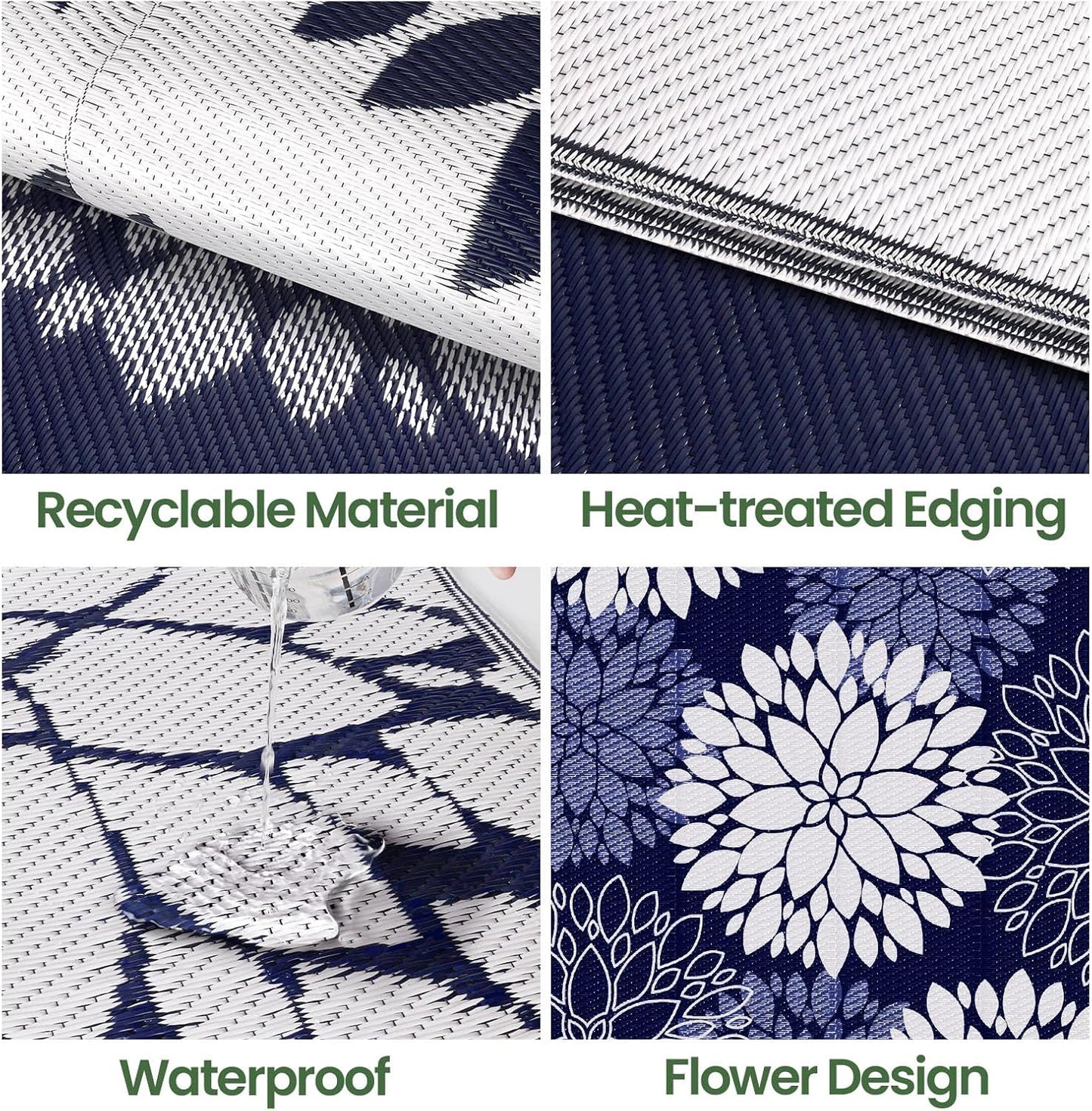 LuxStep Outdoor Rug Waterproof Outdoor Plastic Straw Rug Reversible Patio Rug Mat Outdoor Decor Large Area Mats for RV, Picnic, Backyard, Deck, Balcony, Porch, Beach, Camping, 5' x 8' Blue