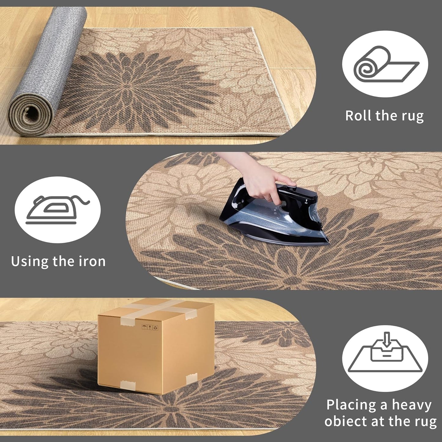 Floral Easy Jute Rug 5x7 Outdoor Patio Rug Washable Area Rugs for Living Room Bedroom Non Slip Neutral Farmhouse Indoor Outdoor Carpet for Backyard Patio Office
