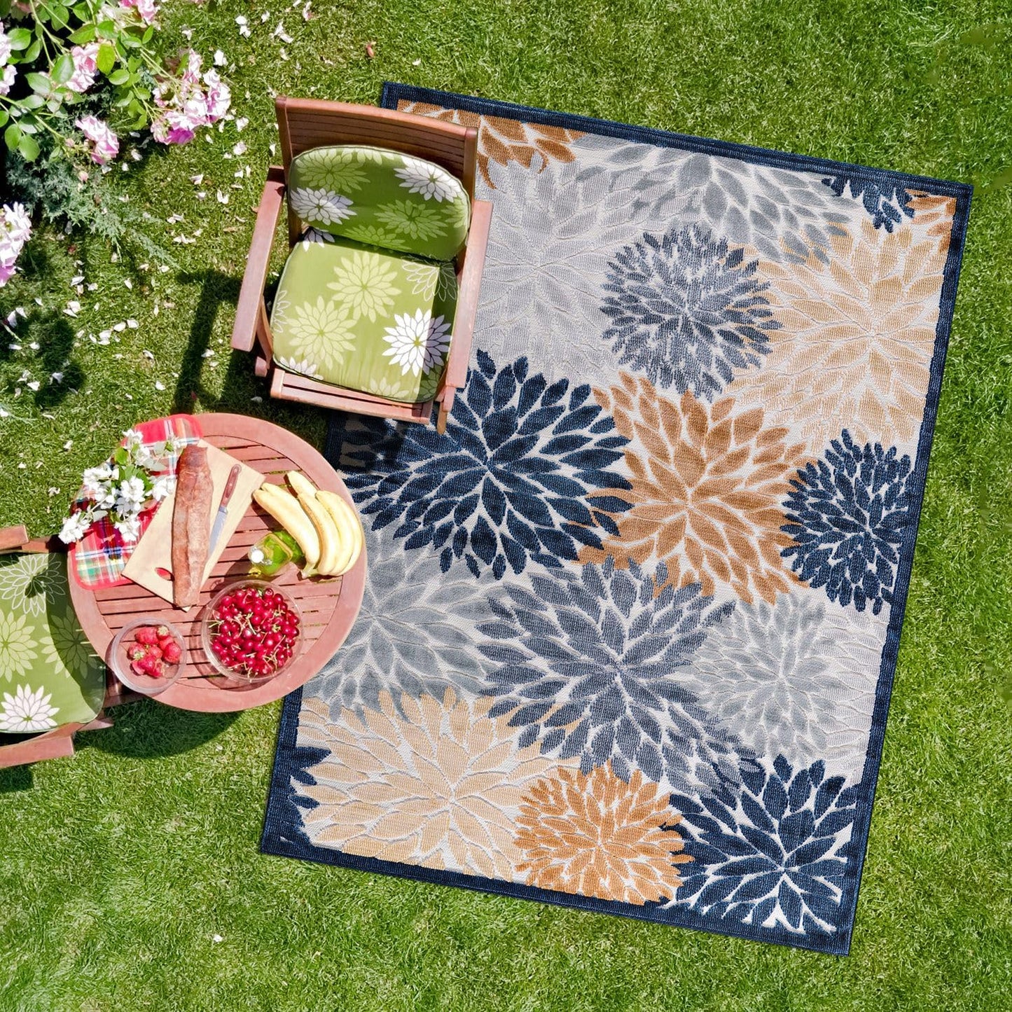 CAMILSON Indoor Outdoor Rug, Beige 5x7 Floral Exotic Tropical Area Rugs for Indoor and Outdoor Patios, Easy-Cleaning Non-Shedding Living Room, Garden and Kitchen Washable Outside Carpet (5 x 7)