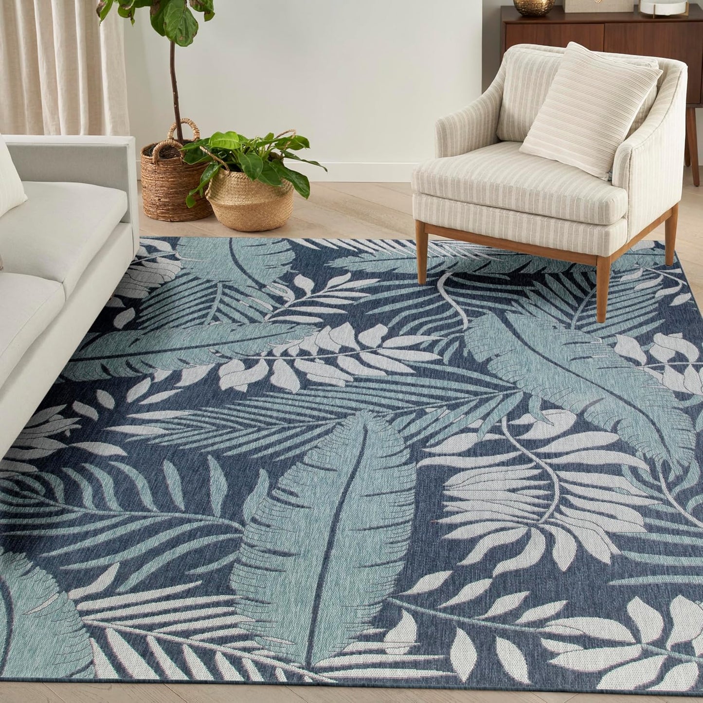 Nourison Home Garden Oasis Indoor/Outdoor Ivory Green 6' x 9' Area Rug, Easy Cleaning, Non Shedding, Bed Room, Living Room, Dining Room, Backyard, Deck, Patio (6x9)