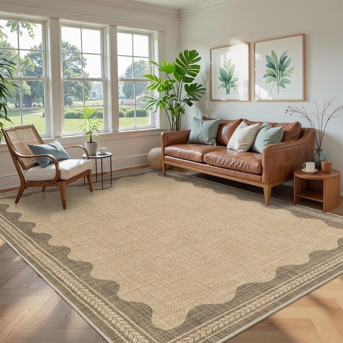 Floral Easy Jute Rug 5x7 Outdoor Patio Rug Washable Area Rugs for Living Room Bedroom Non Slip Neutral Farmhouse Indoor Outdoor Carpet for Backyard Patio Office